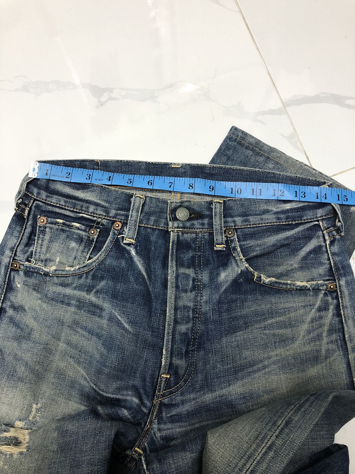Kapital 🔥LEVIS 501 BIG E SELVEDGE DISTRESS DENIM JEANS Size US 29 - 11 Thumbnail