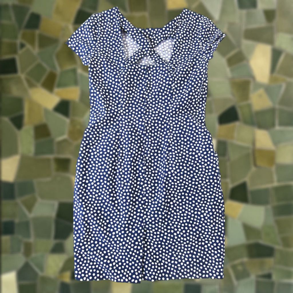 Vintage Vtg Vintage Blue Cotton Blue White Polka Dot Pocket Short Sleeve Smock Dress L Size 36" / US 14 / IT 50 - 1 Thumbnail