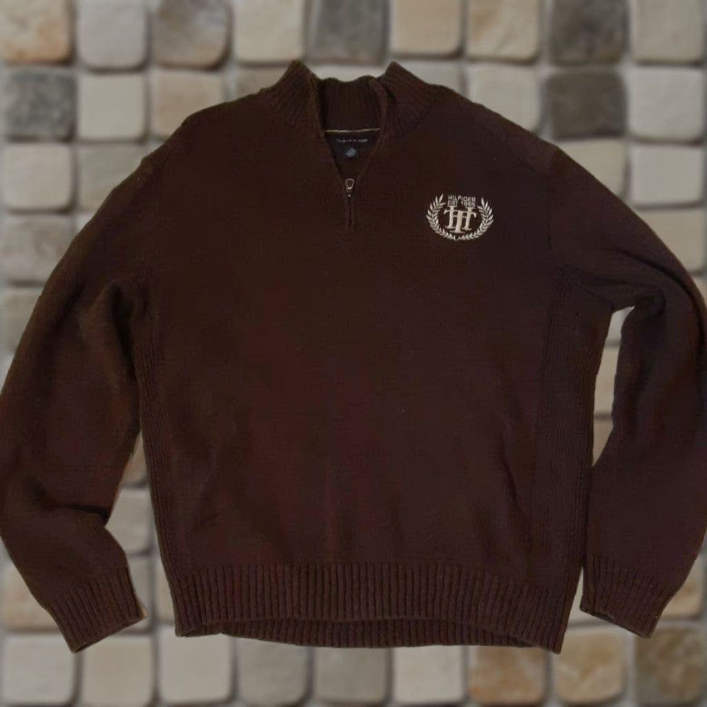 Tommy Hilfiger VINTAGE Tommy Hilfiger Sweater 1/4 Zip Men 8XL Brown Crest Size US XXL / EU 58 / 5 - 1 Thumbnail