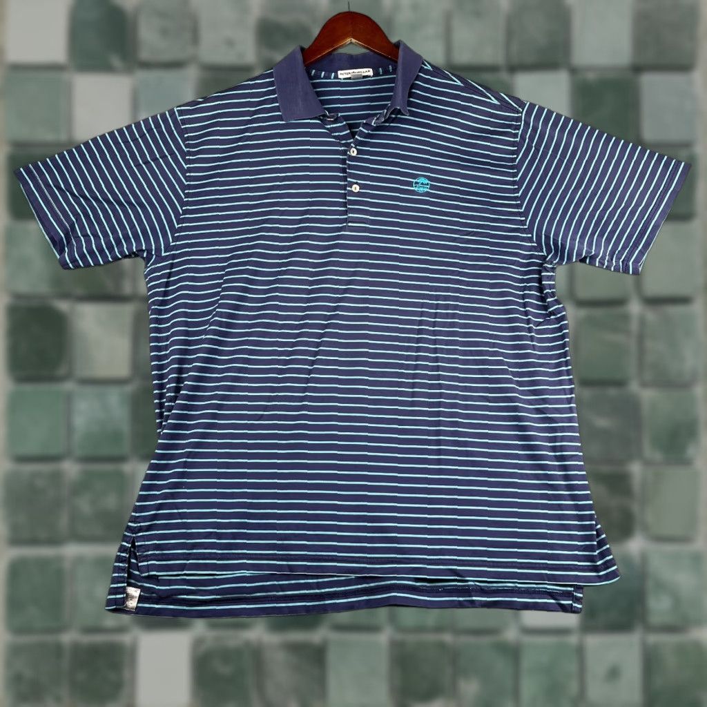 Peter Millar Peter Millar Polo Shirt XL Navy Blue Striped Short Sleeve Collared Button Closure Lightweight Mens Regular Fit Logo Casual Workwear Golf Size US XL / EU 56 / 4 - 1 Thumbnail