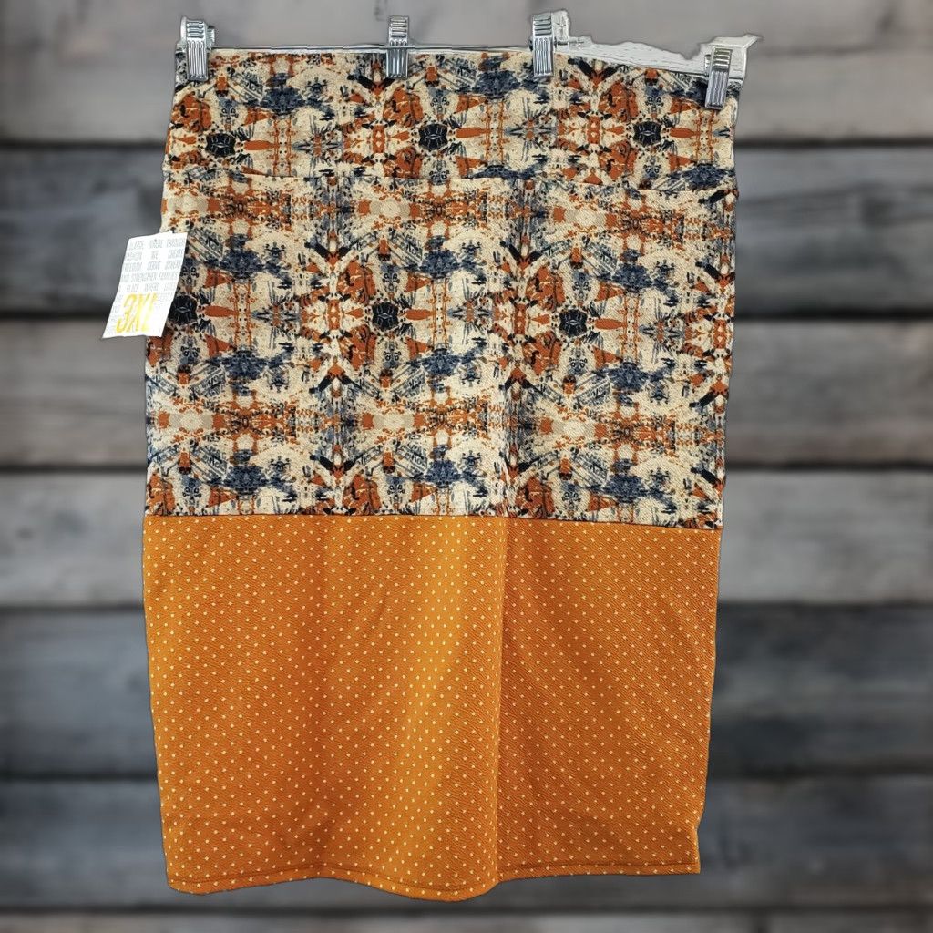 Vintage VINTAGE LuLaRoe Cassie Skirt 3XL Blue Orange Polka Dot Pencil Knee Length Womens Pull On Polyester Blend 95% Polyester 5% Spandex Size 40" / US 18 - 1 Thumbnail