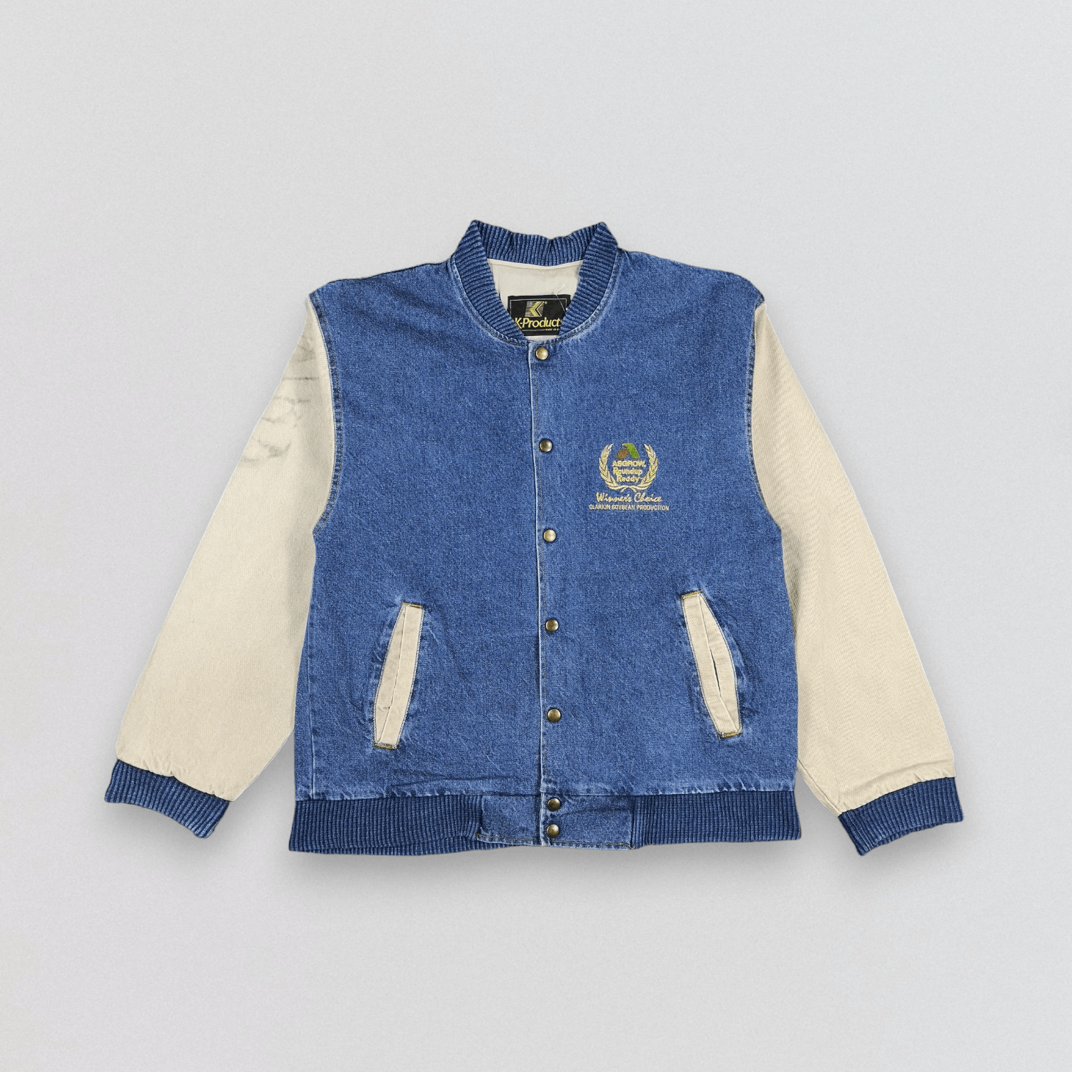 Vintage Vintage K-Products Blue Denim Varsity Jacket Size US M / EU 48-50 / 2 - 1 Thumbnail