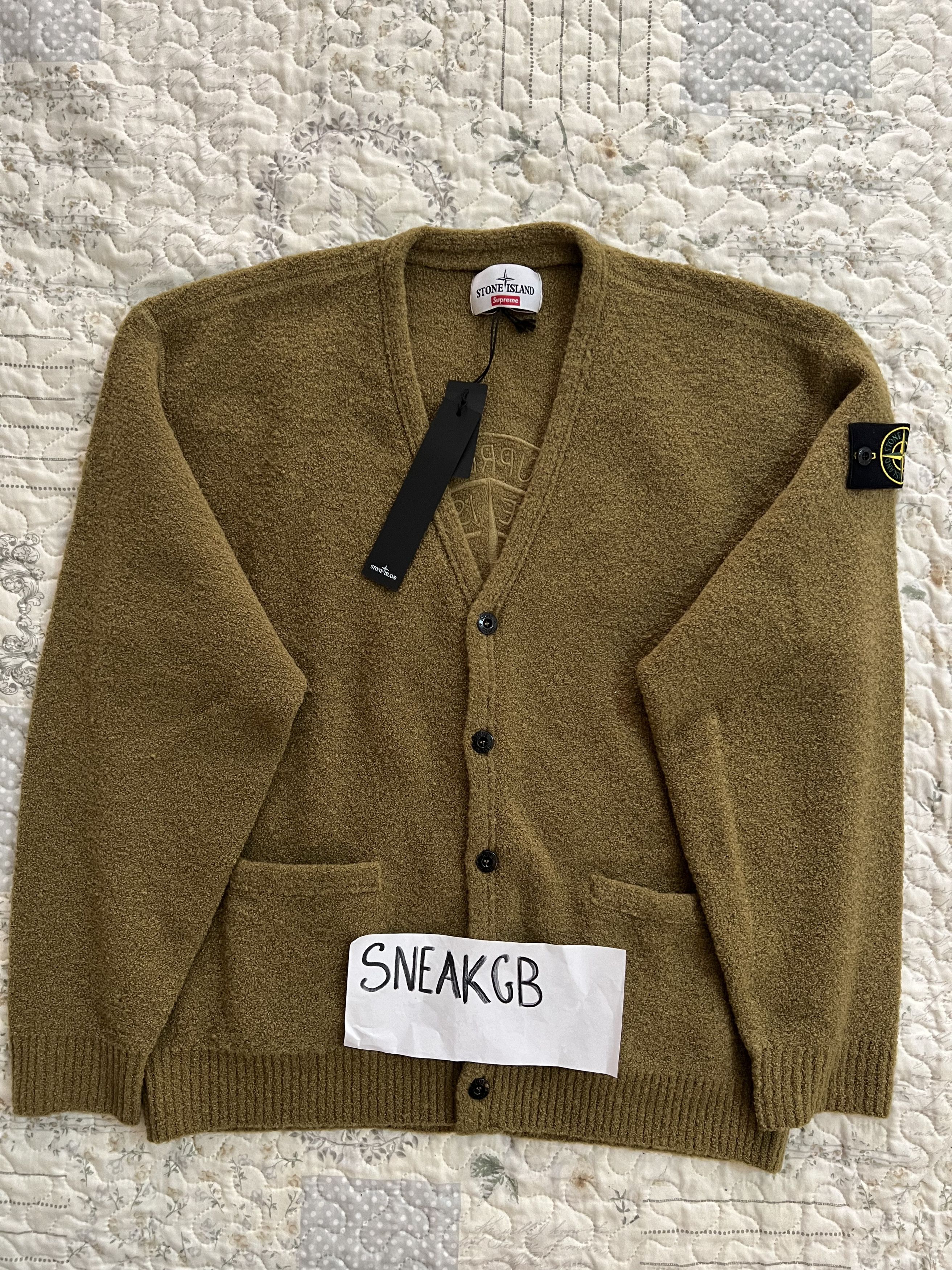 Supreme Supreme Stone Island Bouclé Cardigan olive Large | Grailed