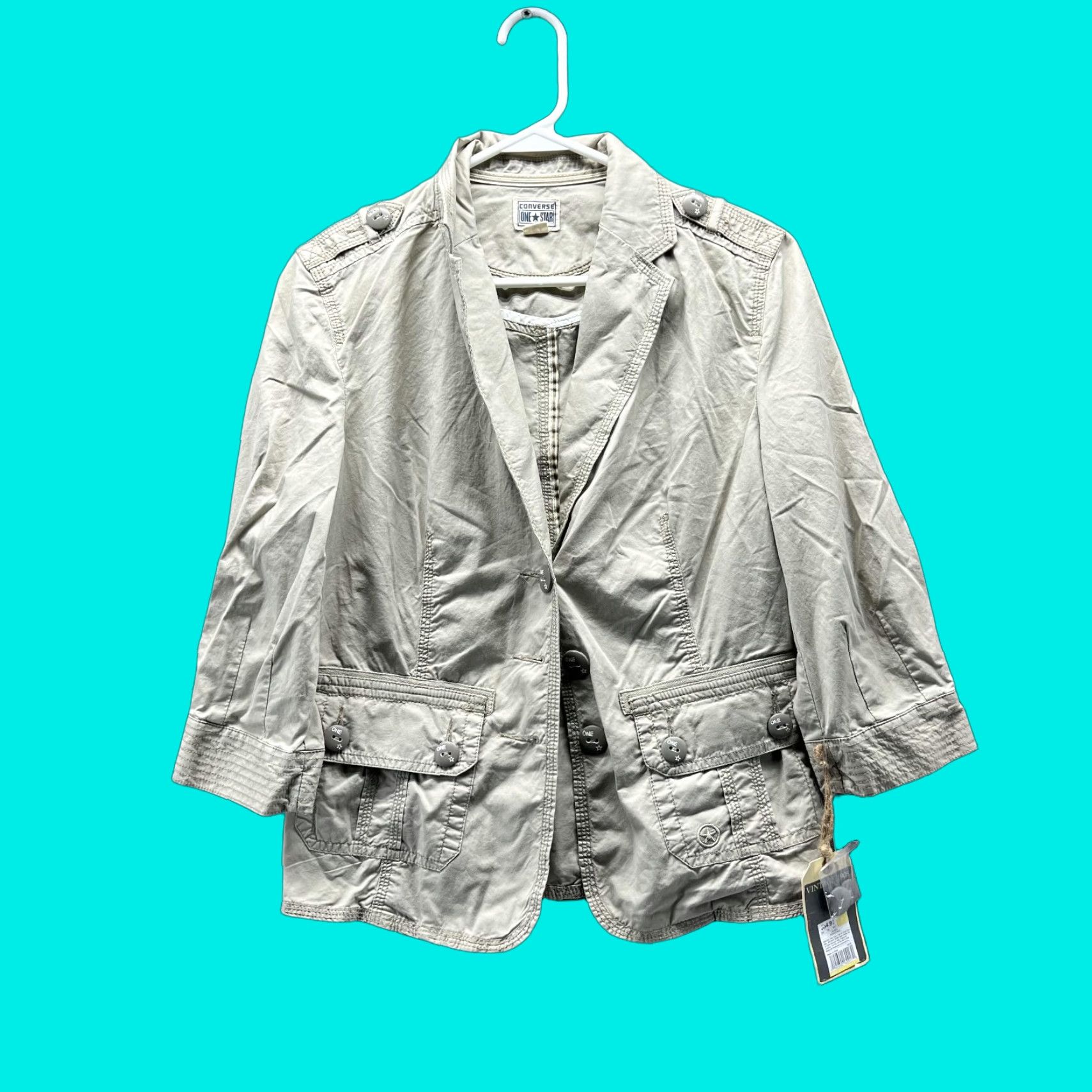 Converse VINTAGE Converse Jacket Women Small Khaki Beige Canvas Military Coat 1908 Fall Spring Womens Size S / US 4 / IT 40 - 1 Thumbnail
