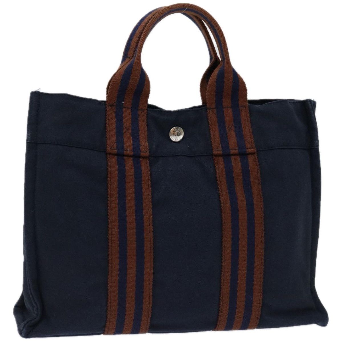 image of Hermes Fourre Toutpm Hand Bag Canvas Navy Brown Auth Bs12475 in Navy/Brown, Women's