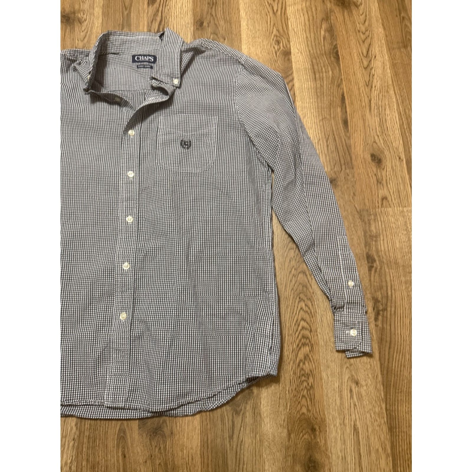 Chaps CHAPS Shirt Men's M White Black Checkered Long Sleeve Button-Up Easy Care Shirt Size US M / EU 48-50 / 2 - 3 Thumbnail