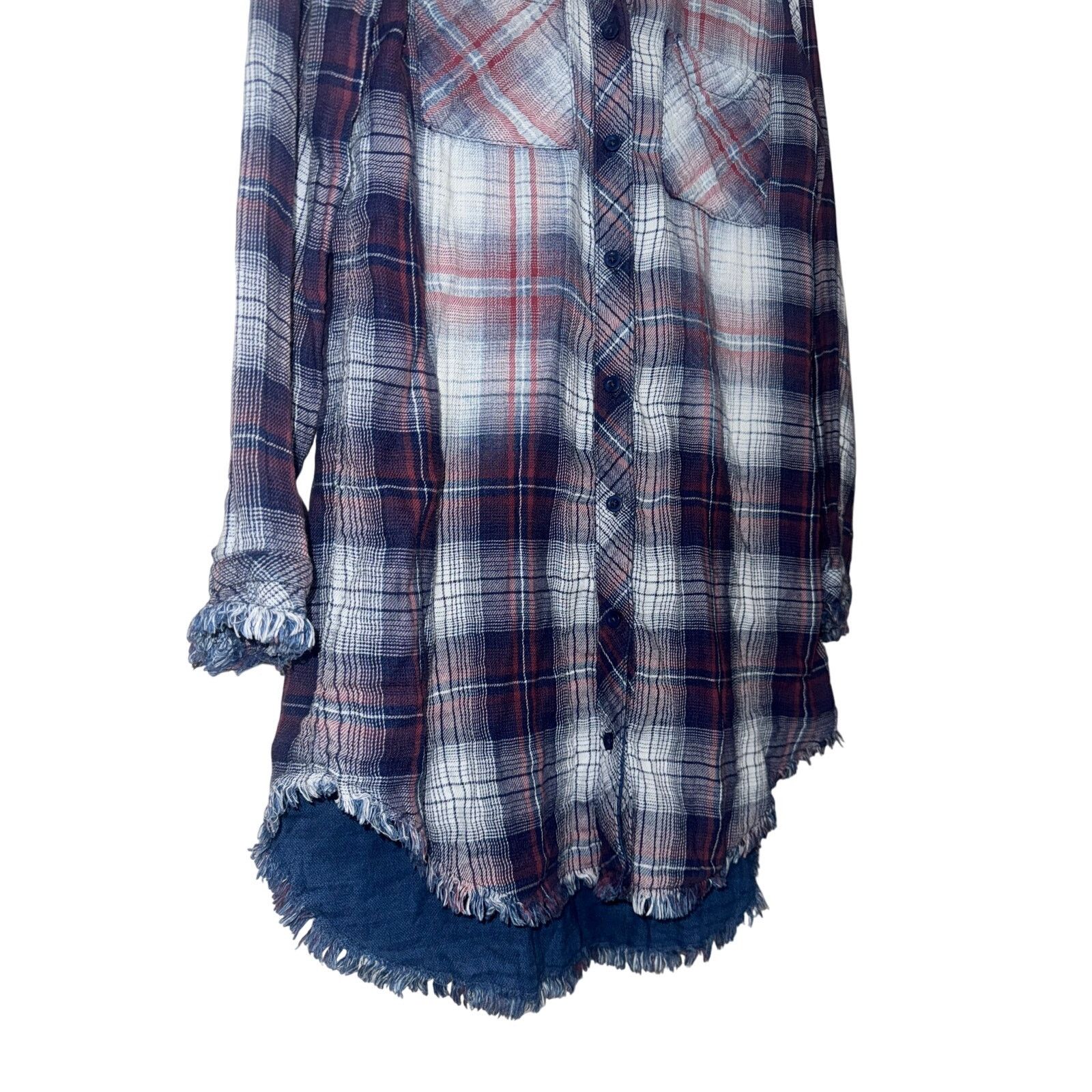 Castaway Clothing Cloth And Stone Frayed Plaid Flannel Shirt - Size Small Size S / US 4 / IT 40 - 2 Thumbnail