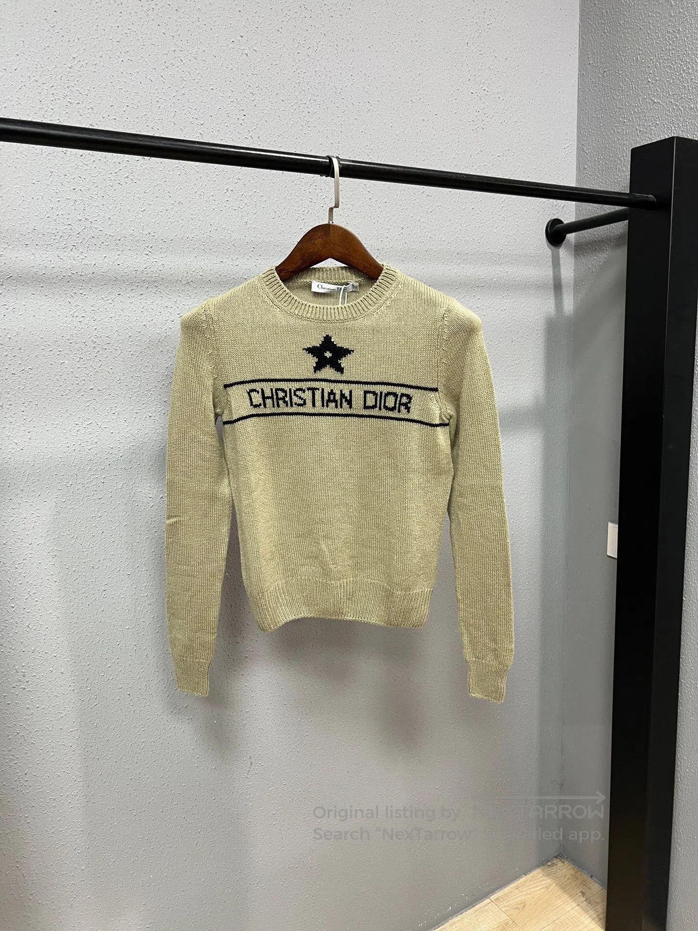 Dior Dior Khaki Five-Needle Slogan Cashmere Sweater| Size XL / US 12-14 / IT 48-50 - 1 Thumbnail