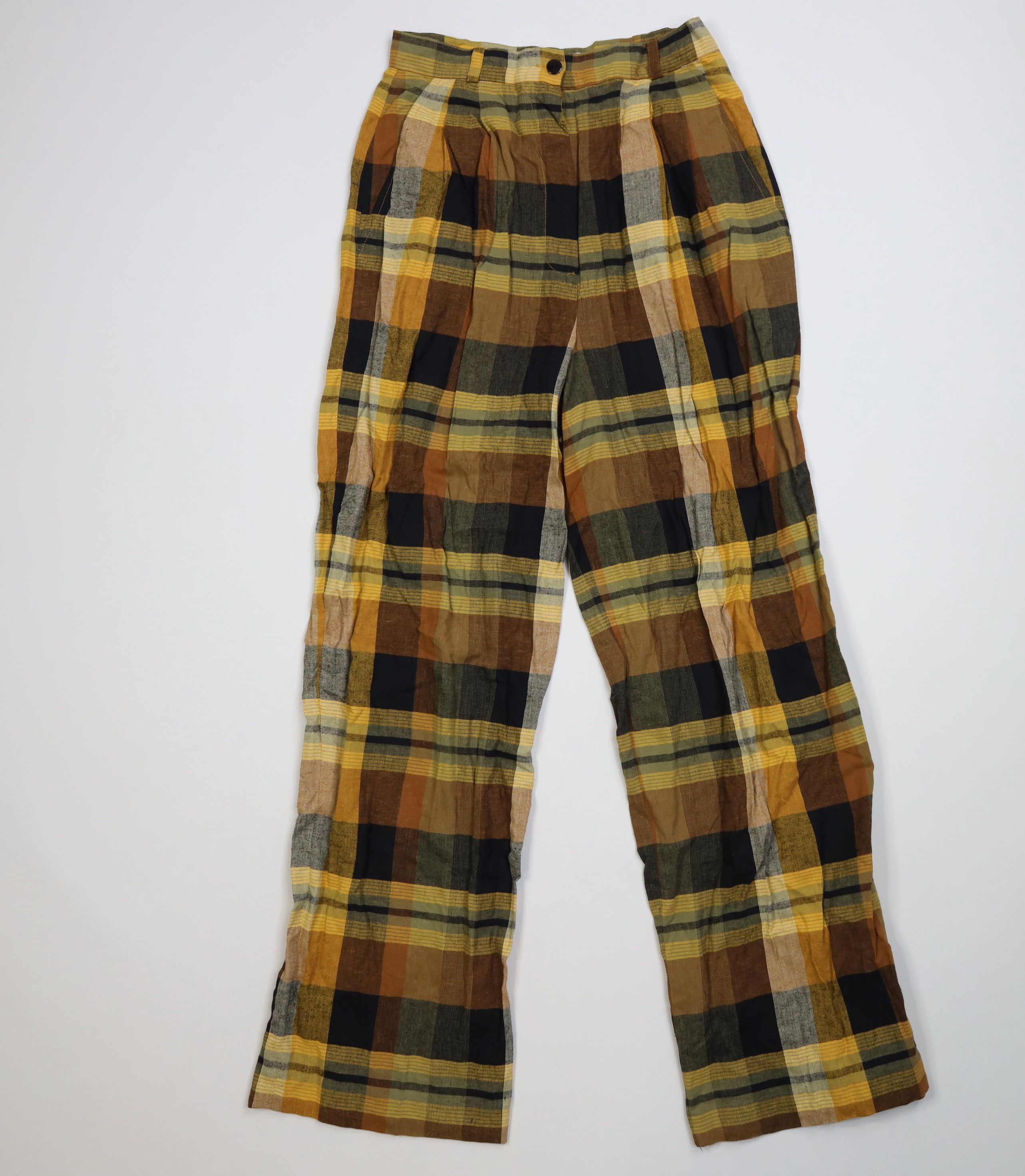 Vintage Vintage 70s Linen Blend Wide Leg Bell Bottoms Pants Plaid Size 26" / US 2 / IT 38 - 1 Thumbnail