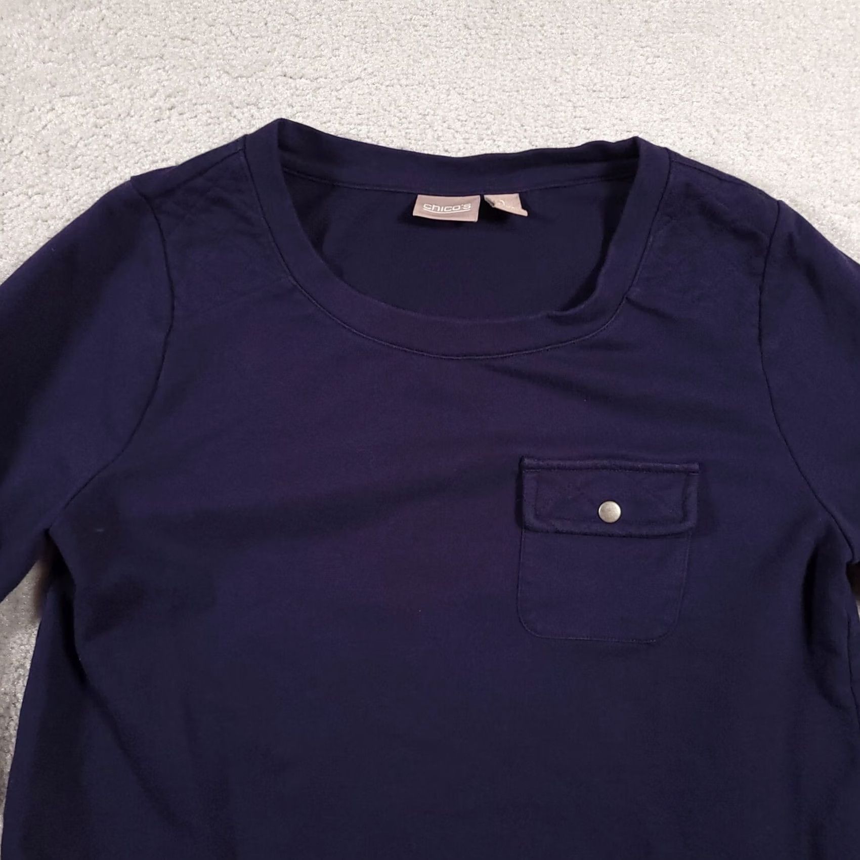 Vintage Chico's Shirt Women’s 1 US Medium Navy Blue 3/4 Sleeve Heavy Knit Casual Pocket Shirt Size M / US 6-8 / IT 42-44 - 3 Thumbnail