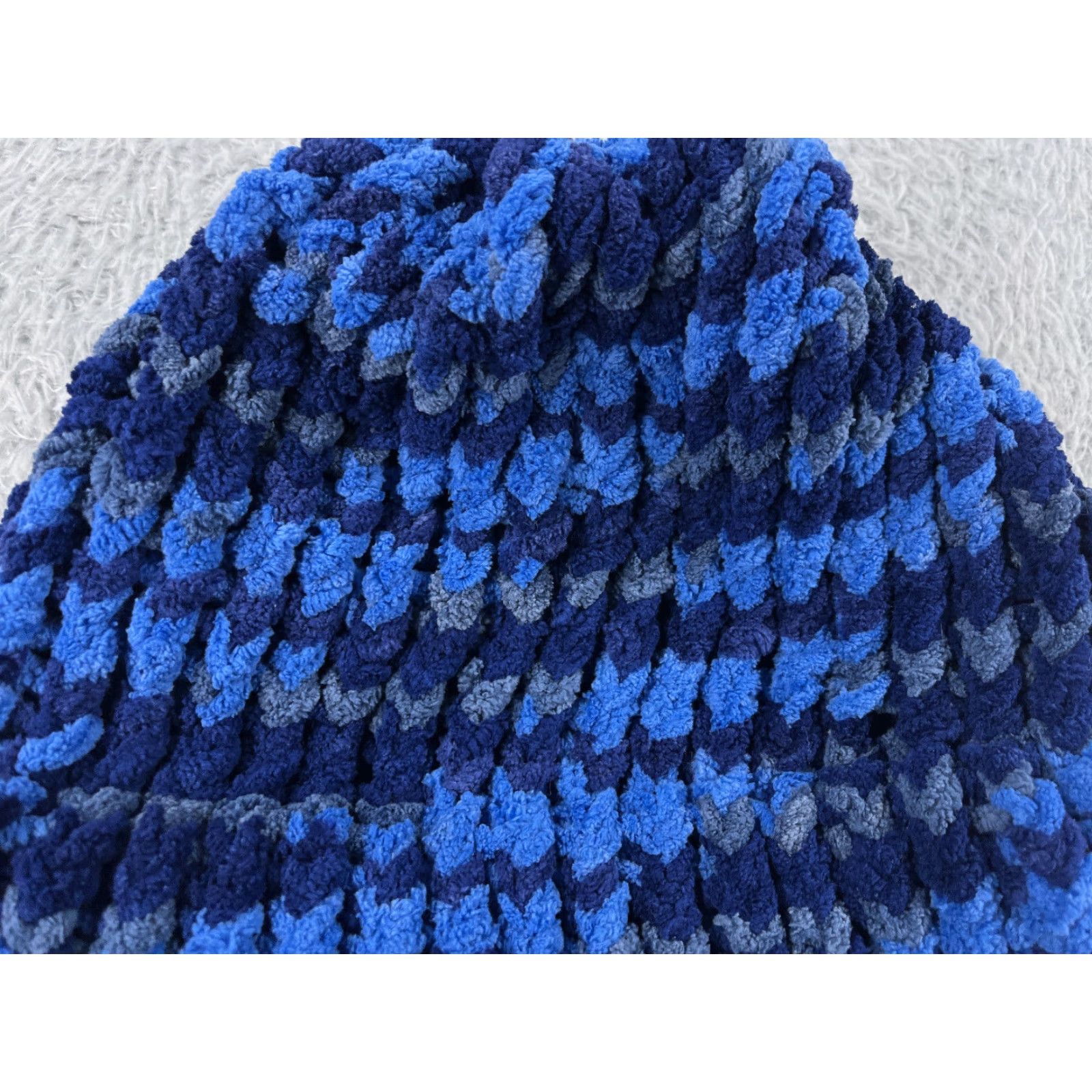 Vintage Handmade Beanie Adult One Size Blue Stripe Knit Acrylic Blend Crochet Hat/Cap Accessories Winter Ski Outdoors Mens Womens Size ONE SIZE - 2 Thumbnail