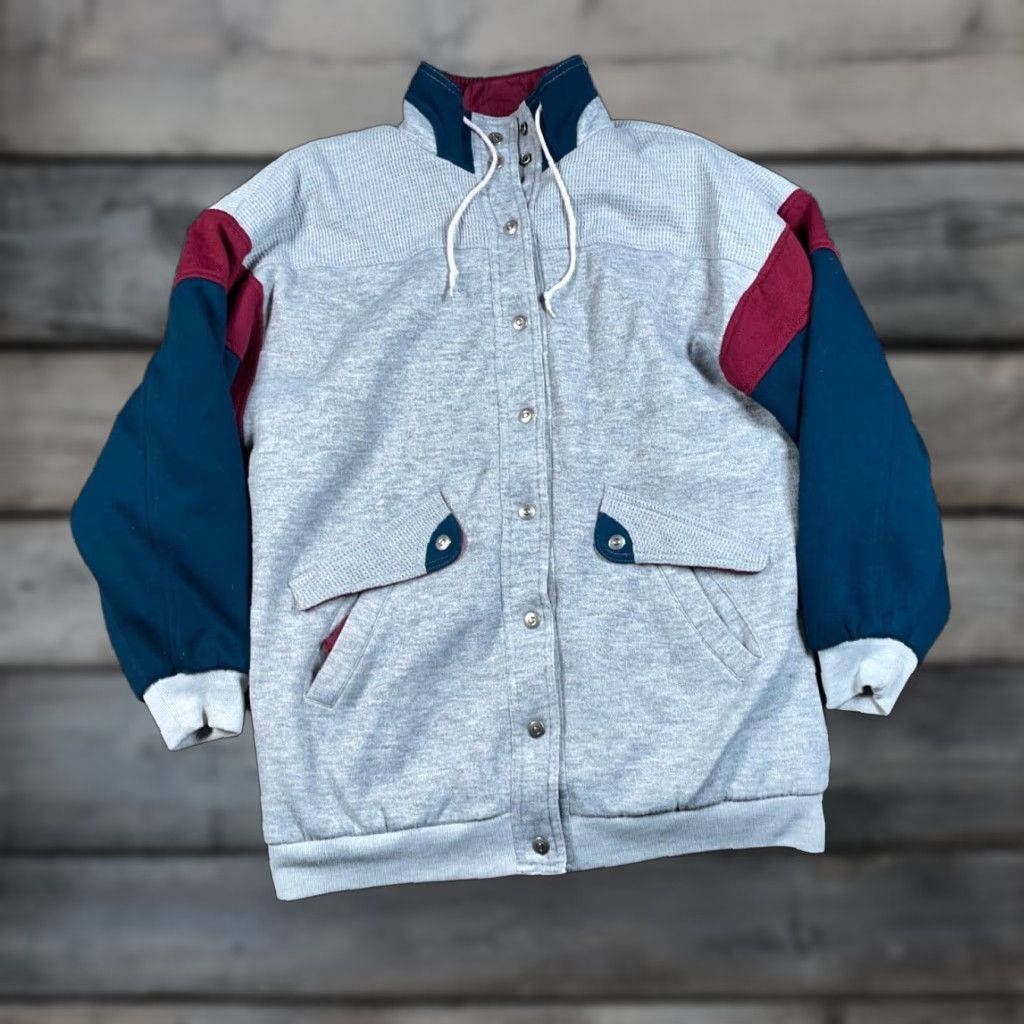 Vintage VTG 90s Reversible Windbreaker Jacket Adult Medium Gray Red Snap Button Mens Size US M / EU 48-50 / 2 - 1 Thumbnail