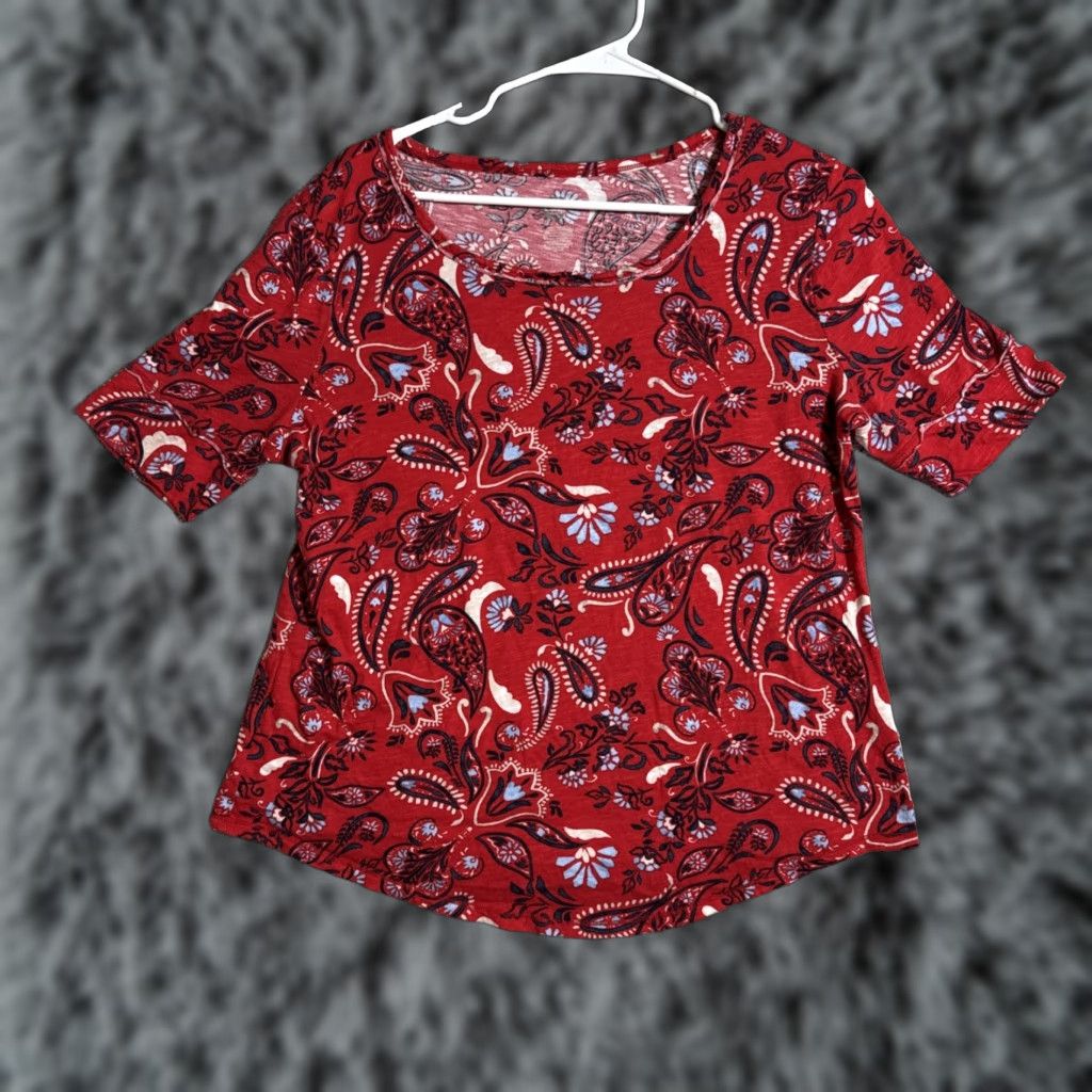 Vintage Cato Top Womens Large Boho Paisley Floral Scoop Neck Casual Blouse Cotton Modal Red Womens Size L / US 10 / IT 46 - 1 Thumbnail
