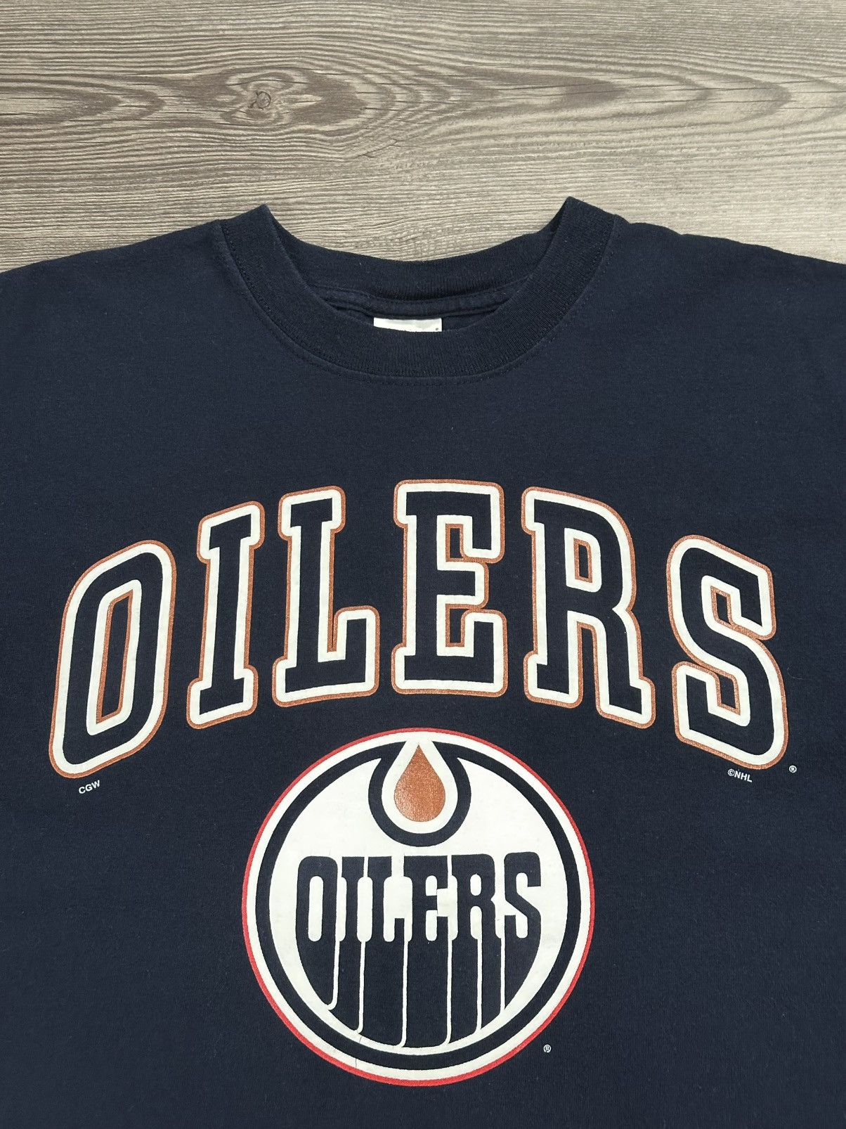 NHL × Vintage Y2K Edmonton Oilers Arch Logo T Shirt Size US M / EU 48-50 / 2 - 2 Thumbnail