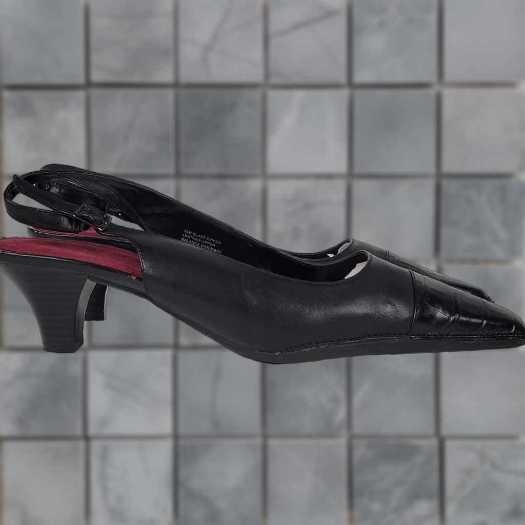 Vintage Aerosoles Slingback Heel Dress Shoes Womens 9.5M Black Animal Print Kitten Buckle Size M / US 6-8 / IT 42-44 - 1 Thumbnail