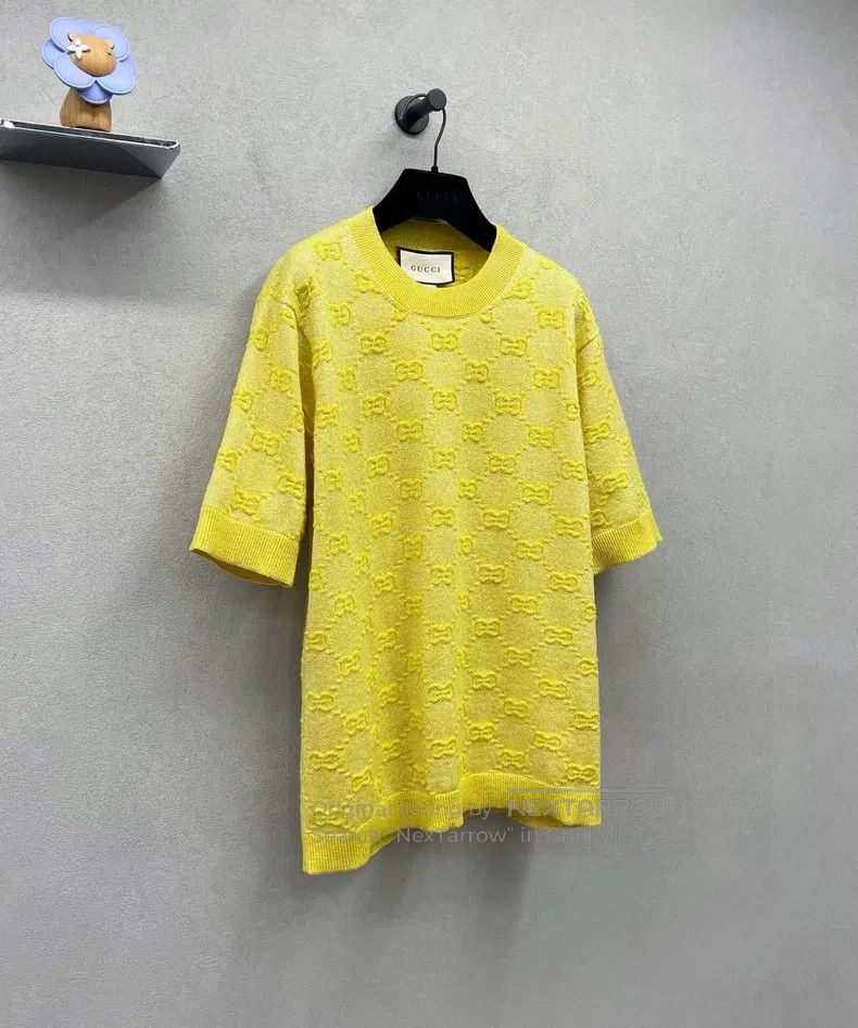 Gucci Gucci Yellow jacquard short sleeves Size L / US 10 / IT 46 - 3 Thumbnail