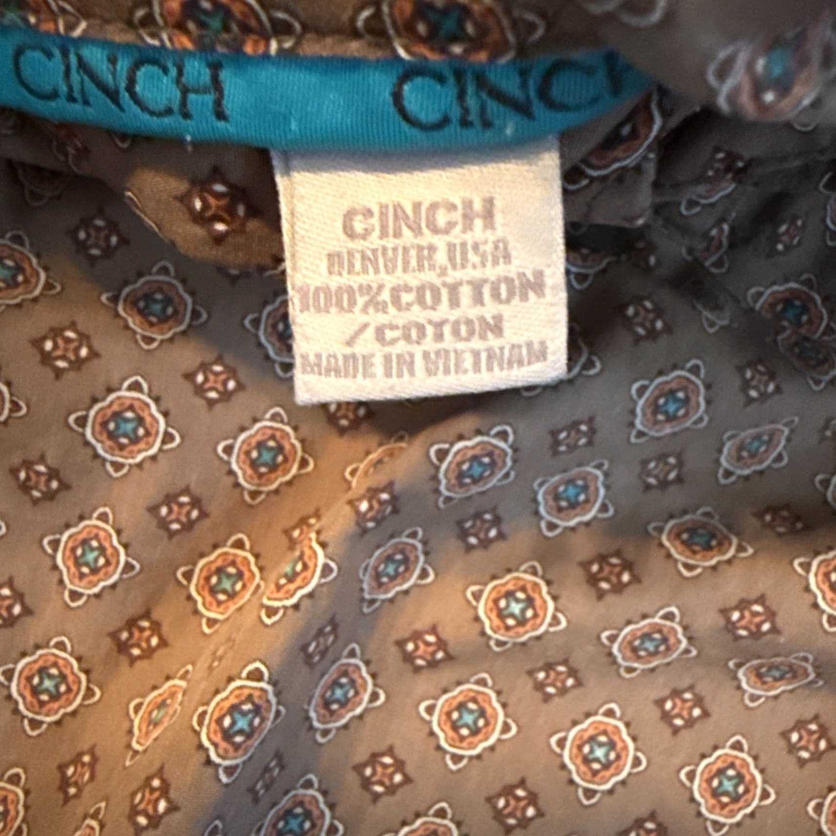 Altea Cinch Men's Medium Western Shirt Button Front Brown Teal Geometric Long Sleeve Shirt Men Size US M / EU 48-50 / 2 - 6 Thumbnail