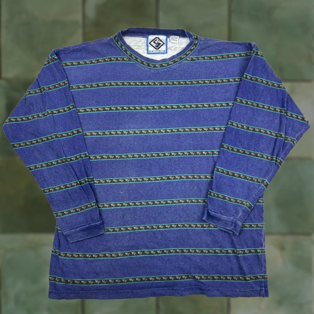 Vintage VINTAGE Santana Surf T Shirt Long Sleeve Adult M Blue 90s Mens Shirt Long Sleeve Stripe Crew Neck Cotton Vintage Mens Size US M / EU 48-50 / 2 - 1 Thumbnail