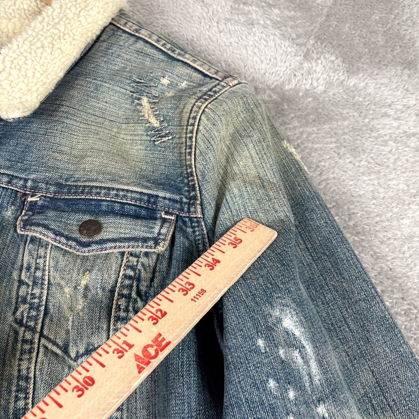 Vintage Y2K Polo Jeans Ralph Lauren Denim Jacket XL Sherpa Lined Distressed 2000s - Size XL Size 40" / US 18 - 5 Thumbnail