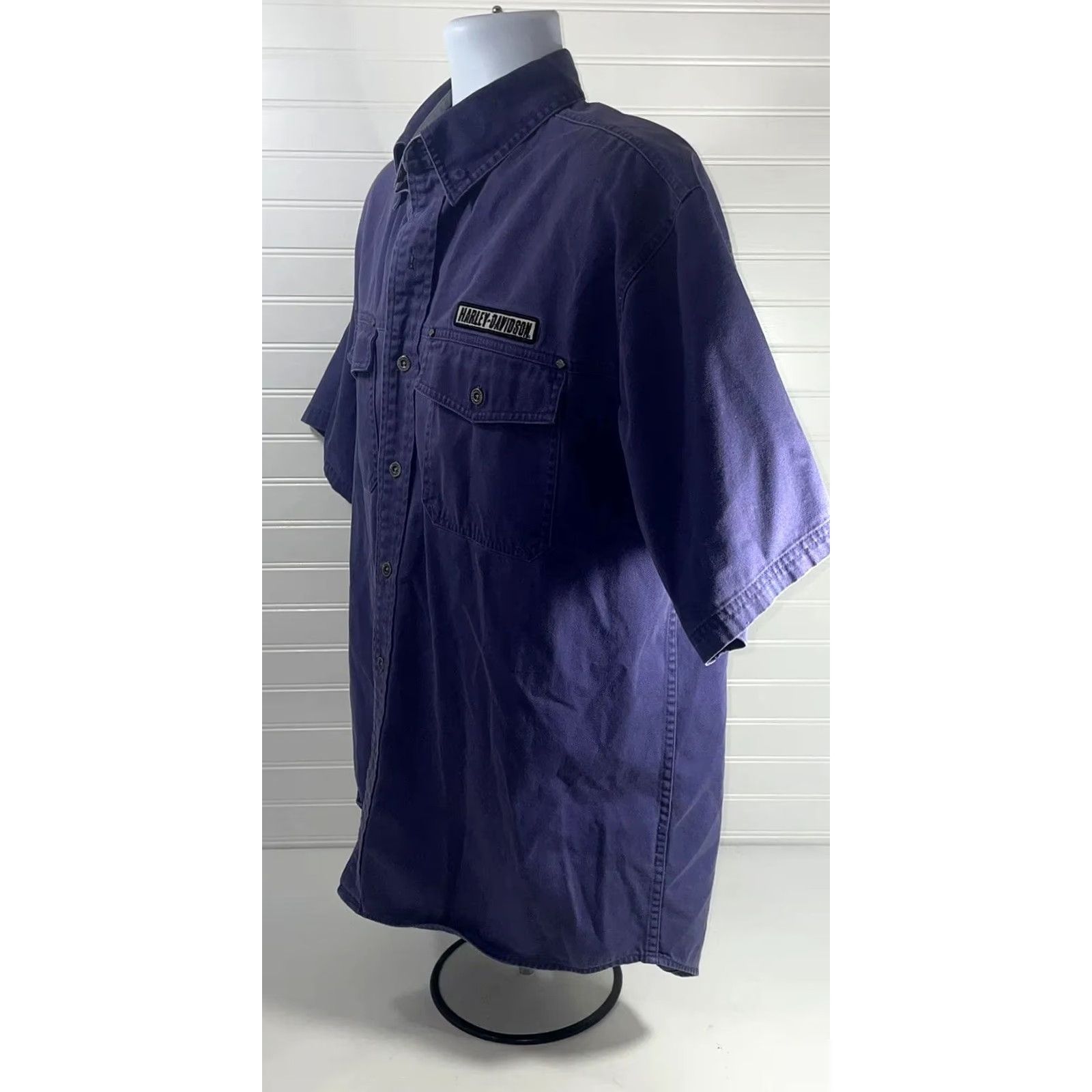 Harley Davidson Harley Davidson Button-Down Shirt Men L Purple Short Sleeve 100% Cotton RN#103819 Size US L / EU 52-54 / 3 - 4 Thumbnail
