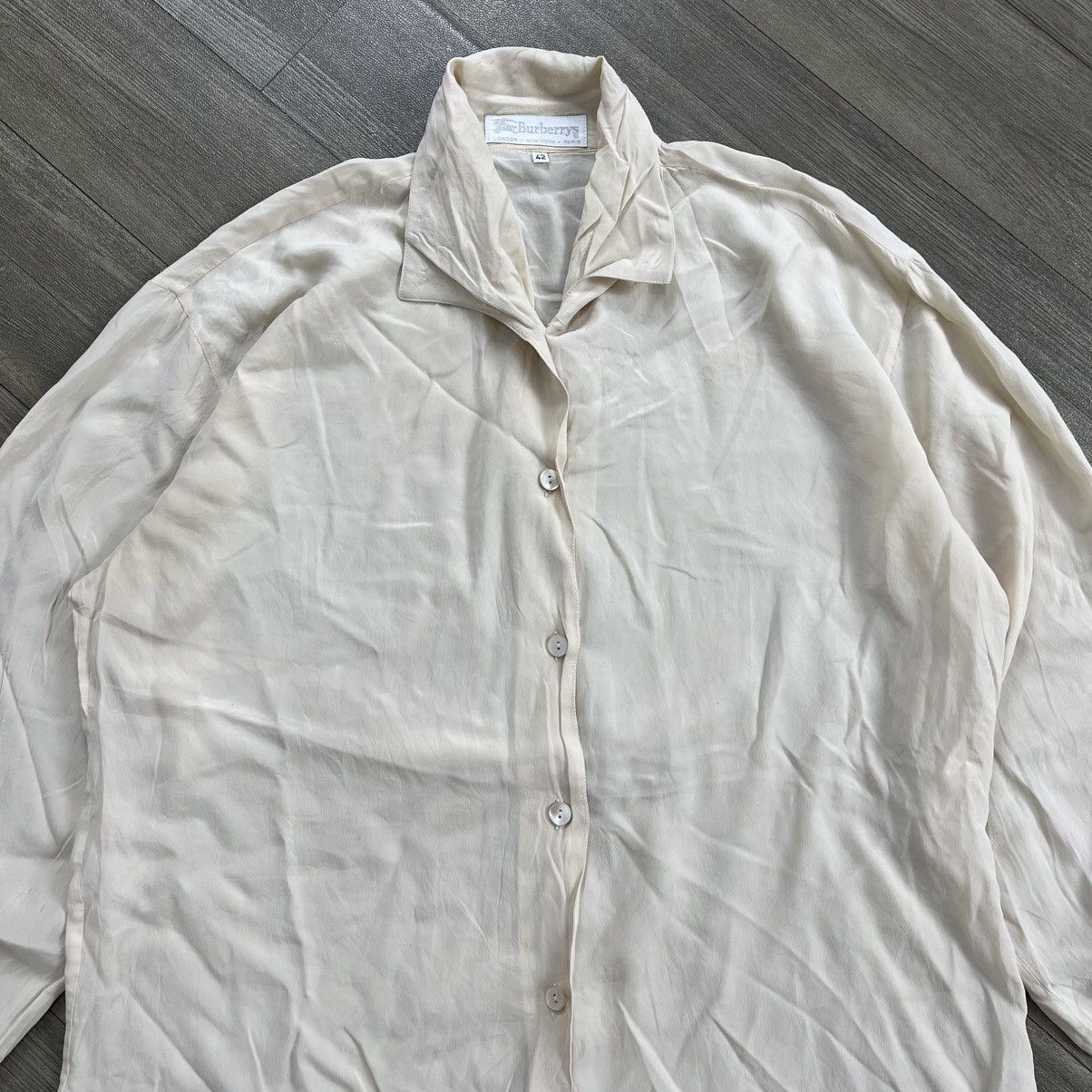 Burberry 1990s Vintage Burberrys Paris Italy Silk Shirt Luxury Size US M / EU 48-50 / 2 - 2 Thumbnail