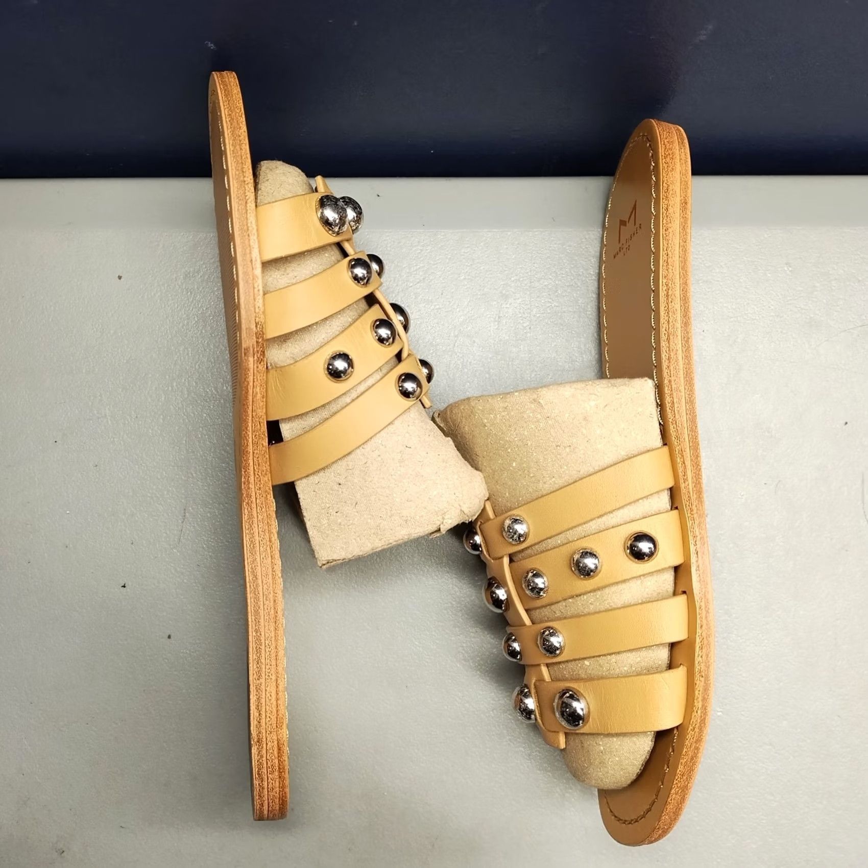 Marc Fisher Marc Fisher LTD Pava Slide Sandals Womens Size 7.5M Brown Leather Studded Slip On Size US 8 / IT 38 - 4 Thumbnail