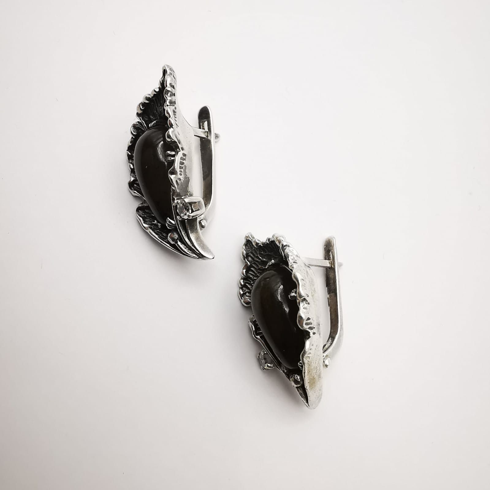 Vintage Vintage Earrings ,875 Silver "Dark Calla" Zircon,Agate Size ONE SIZE - 3 Thumbnail