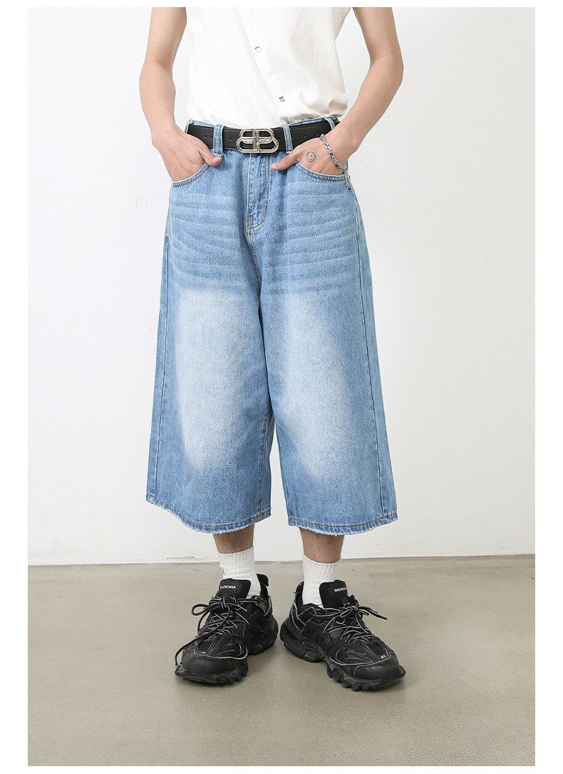 Japanese Brand American Retro Distressed Straight-Leg Wide-Leg Denim Shorts Size US 32 / EU 48 - 2 Thumbnail