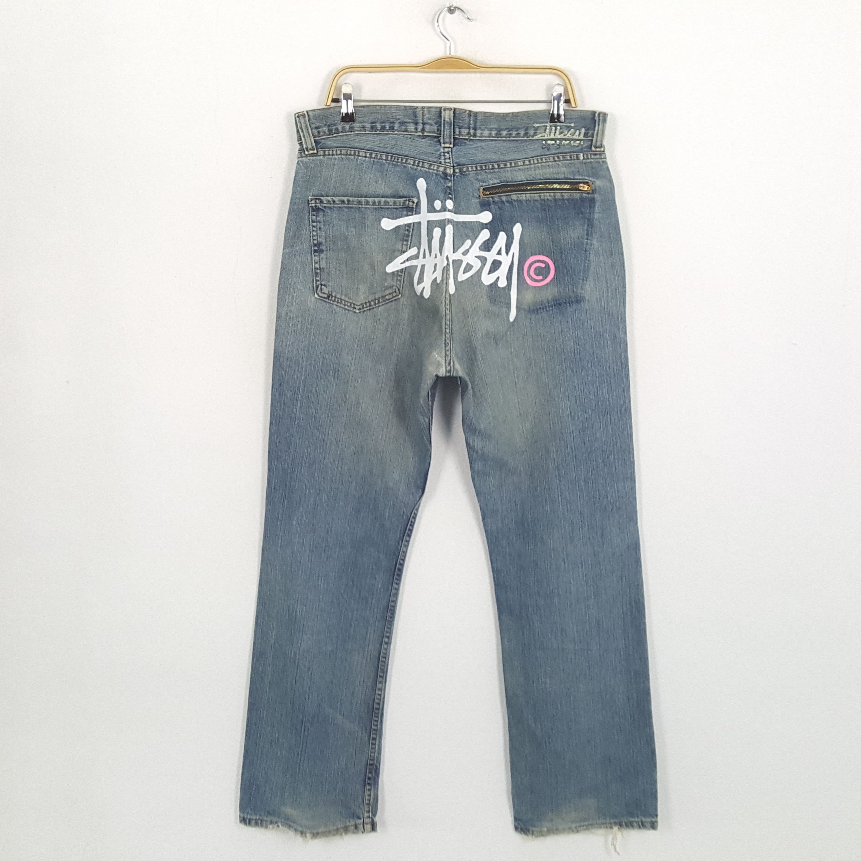 Stussy × Vintage Vintage STUSSY Streetwear Skateboard Logo Style Custom Jeans Size US 35 - 1 Thumbnail