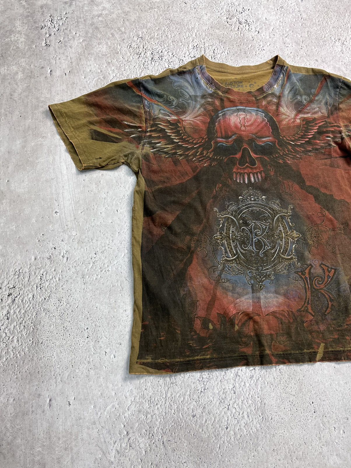 Affliction × Vintage Crazy Vintage Y2K Affliction T Shirt Skull Opium Cyber Goth Size US L / EU 52-54 / 3 - 3 Thumbnail