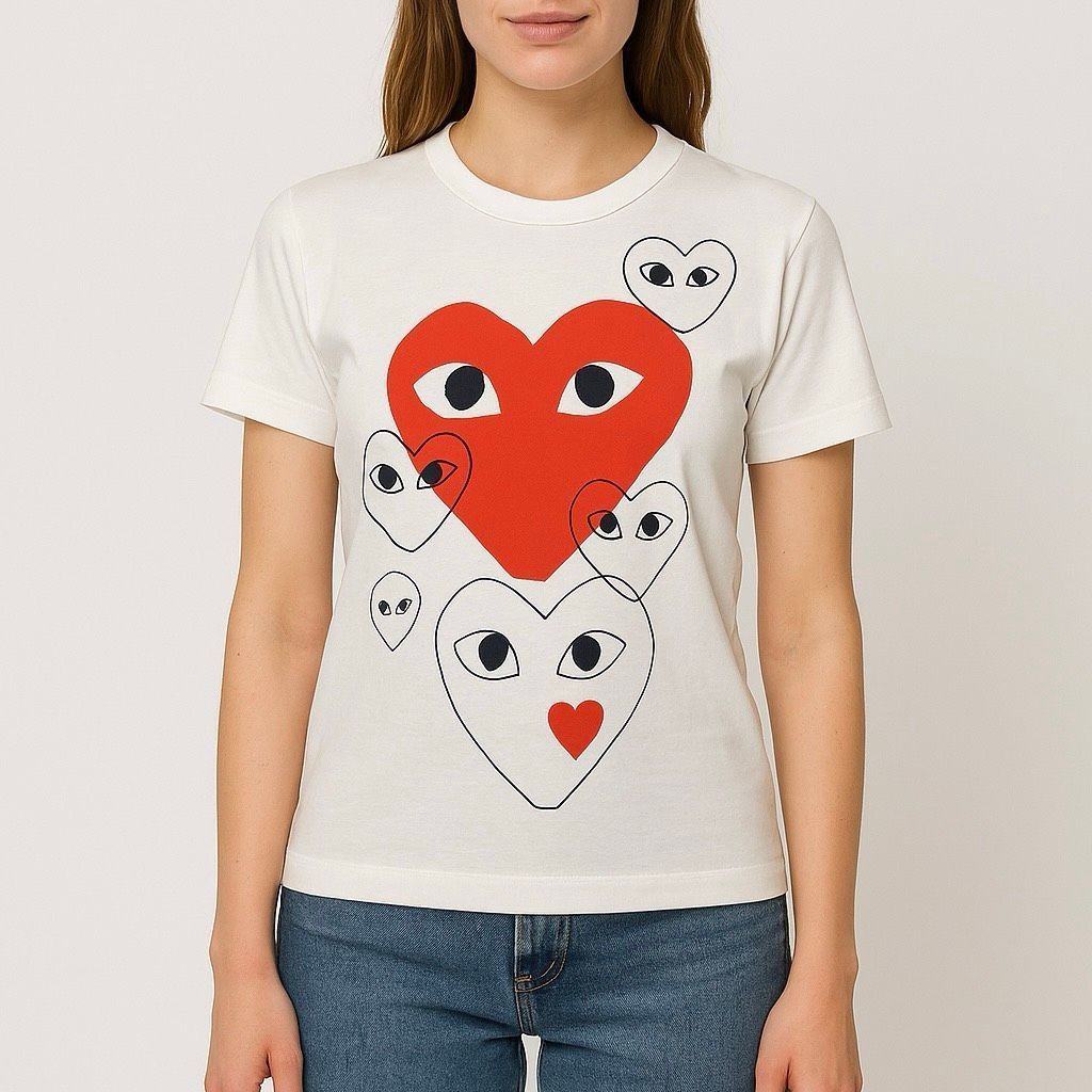 Comme des Garcons Comme des Garçons PLAY Multi-Heart Graphic Tee White Size M Unisex Size M / US 6-8 / IT 42-44 - 2 Thumbnail