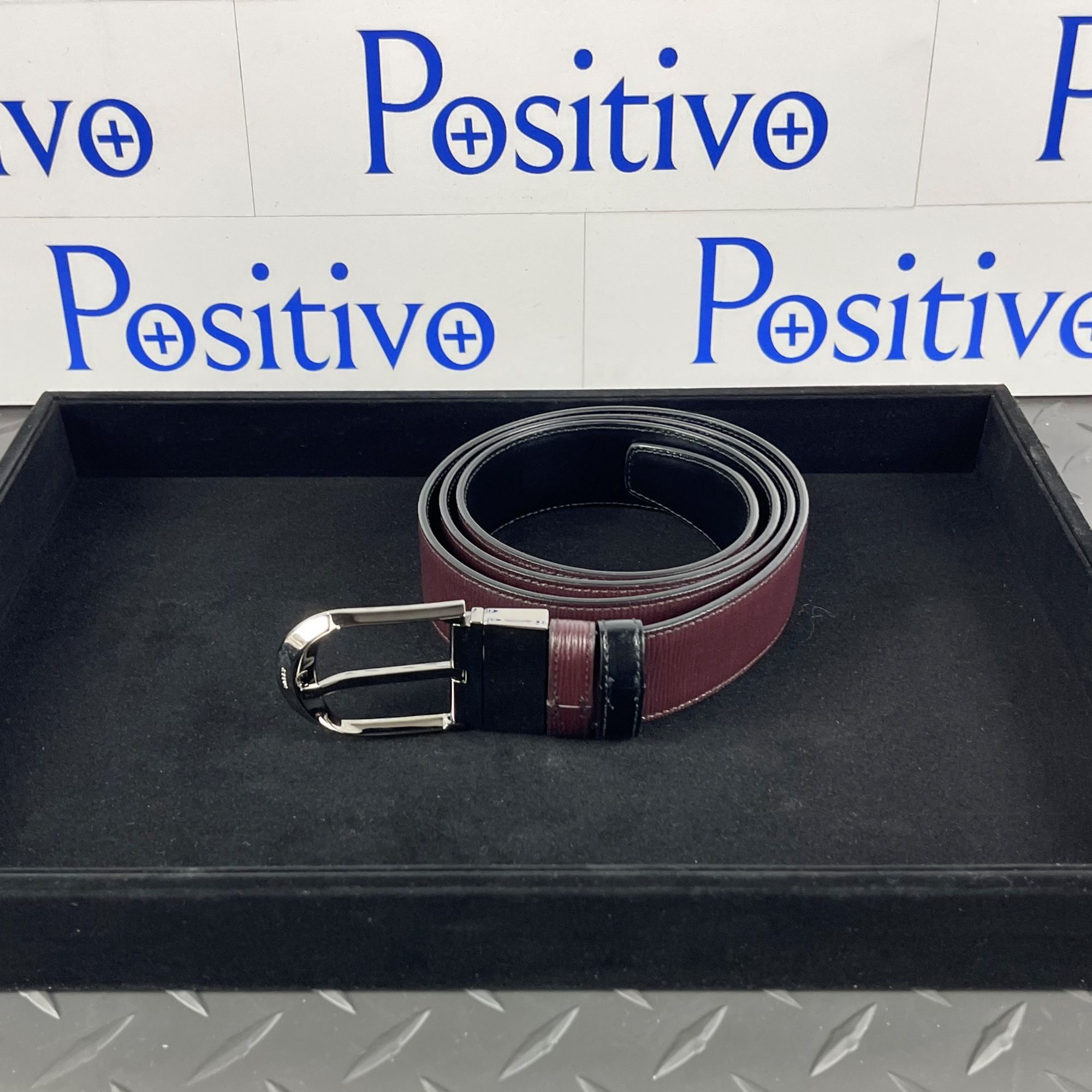 image of Bally Deming Prune Leather Adjustable/reversible Belt Eu 110 in Prune/Black, Men's