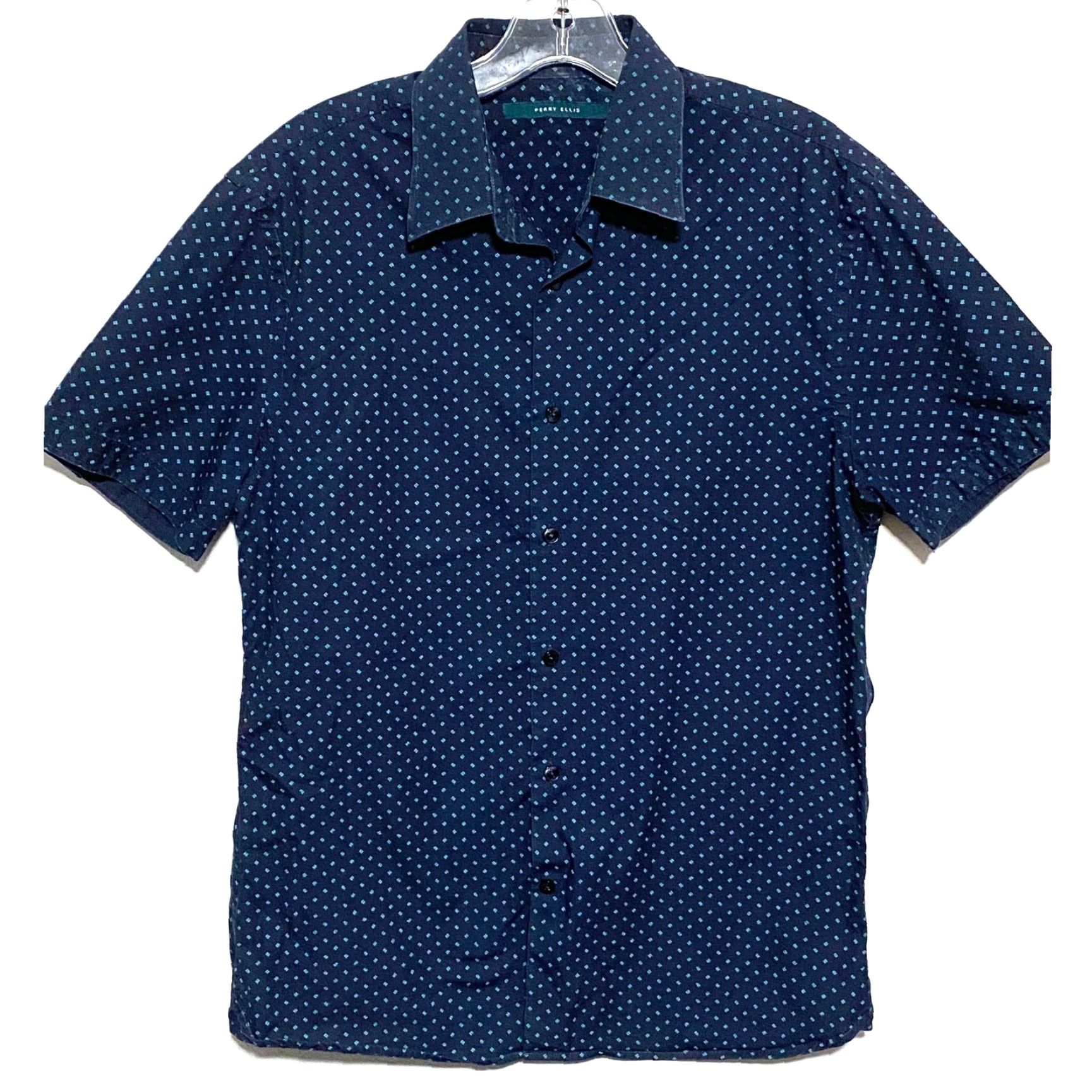 Perry Ellis Perry Ellis Blue Geometric Button-Up Shirt Mens S Preppy Office Coastal Navy/Cobalt Geometric Nautical Casual Workwear Size US S / EU 44-46 / 1 - 2 Thumbnail