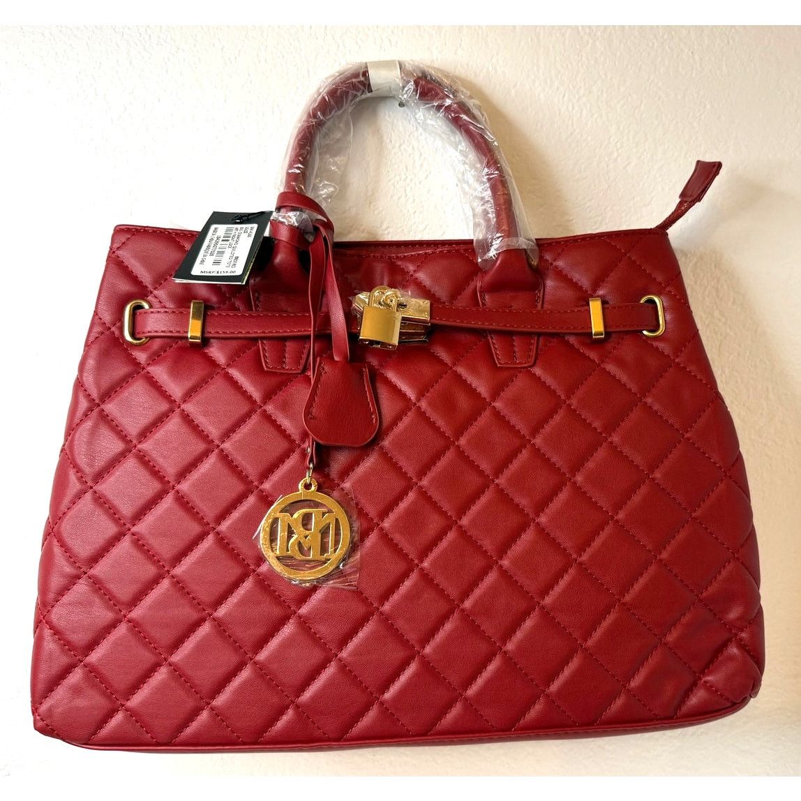 Badgley Mischka BADGLEY MISCHKA Brick RED Diamond Quilted Tote w/ Front Lock Size ONE SIZE - 1 Thumbnail
