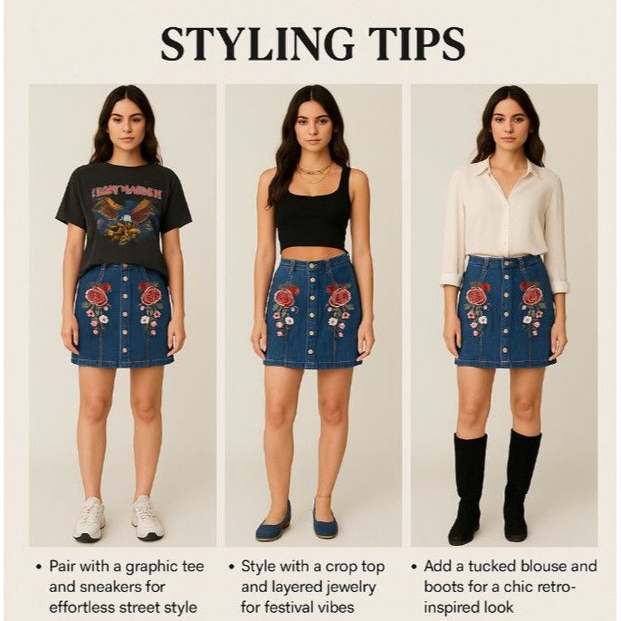 Pacsun PacSun Size 25 Denim Mini Skirt Snap Front Blue Embroidered Size 25" / US 0 / IT 36 - 7 Thumbnail