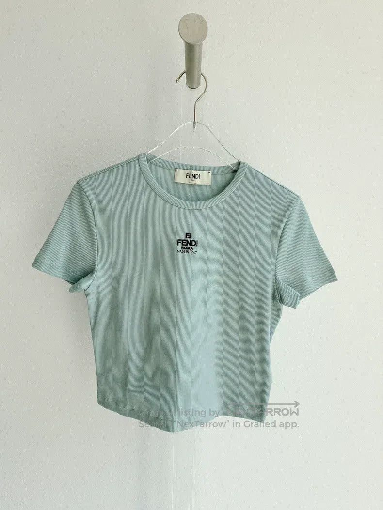 Other Fendi Mint Green Short Sleeve T-Shirt with Small Logo Embr Size S / US 4 / IT 40 - 2 Thumbnail