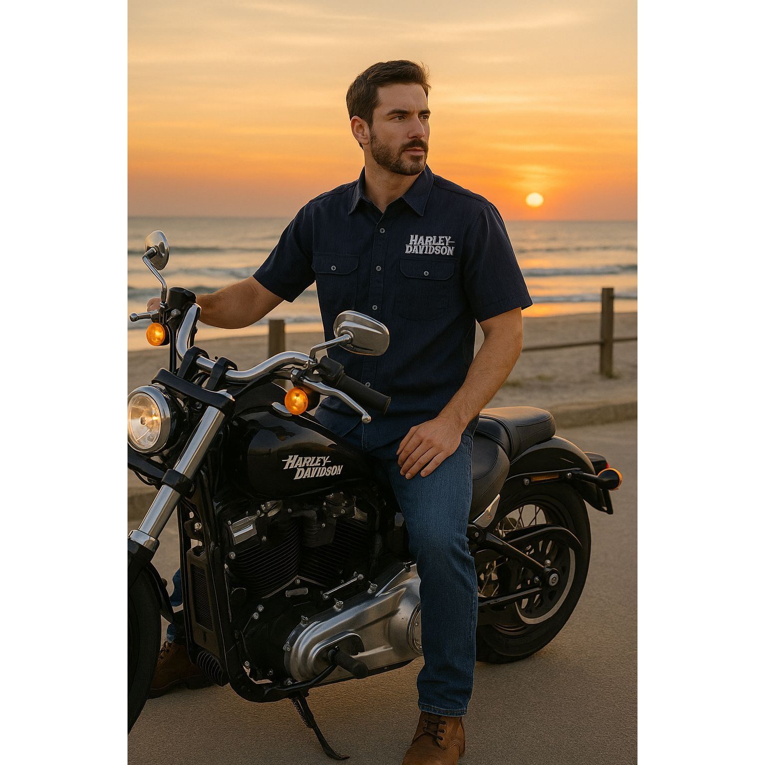 Harley Davidson VTG Harley-Davidson Men Black Button Shirt L Biker Americana Size US L / EU 52-54 / 3 - 1 Thumbnail