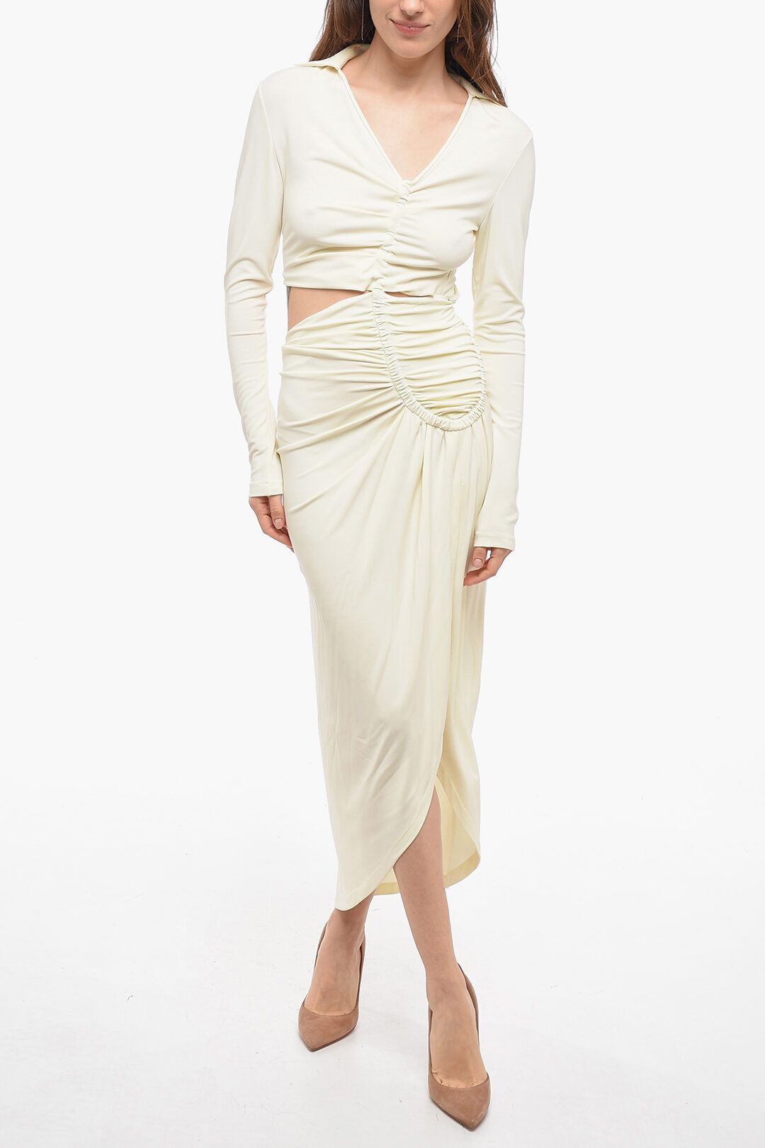 image of Off White Og1Mm0524 Crepe Draped Dress In White, Women's (Size Medium)