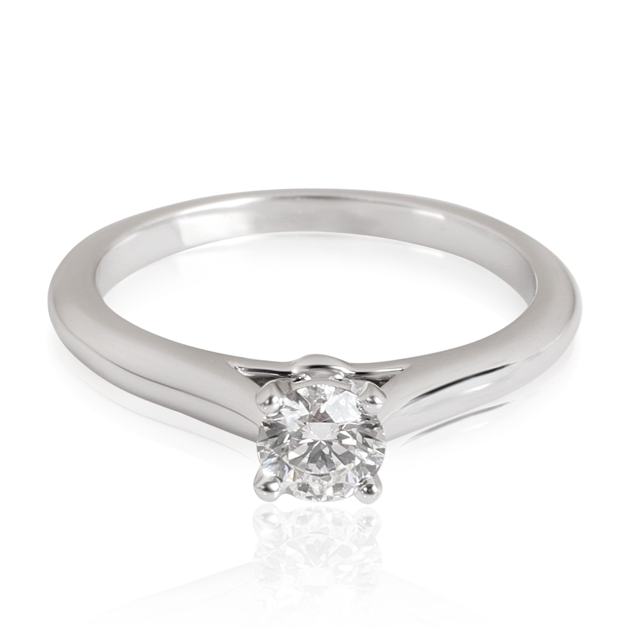 image of Cartier 1895 Diamond Solitaire Engagement Ring In Platinum G Vvs1 0.33 Ctw in Silver, Women's