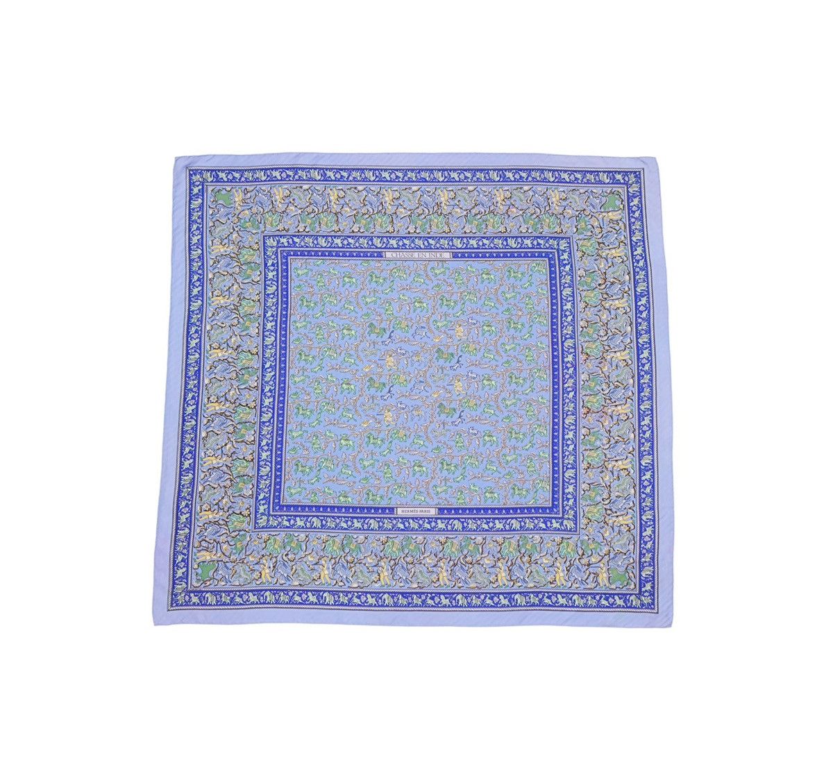 image of Hermes Carre 90 "chasse En Inde" Silk Scarf Shawl in Baby Blue, Women's
