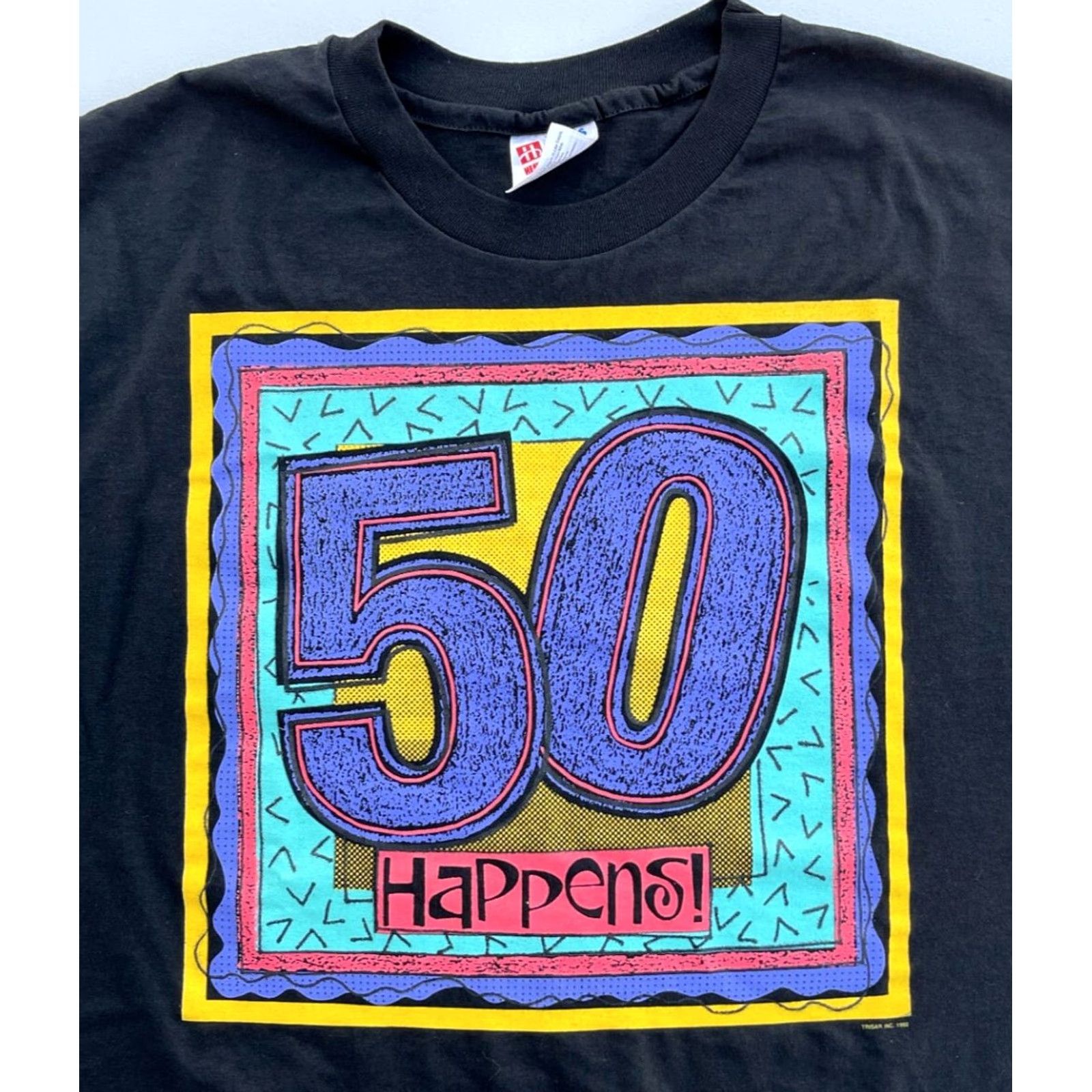 Hanes Hanes Heavyweight 50/50 Men's Vintage T-Shirt XL Black, Short Sleeve Crew Neck, Made in USA, 1990s Birthday Theme, Size XL Mens Size US XL / EU 56 / 4 - 3 Thumbnail