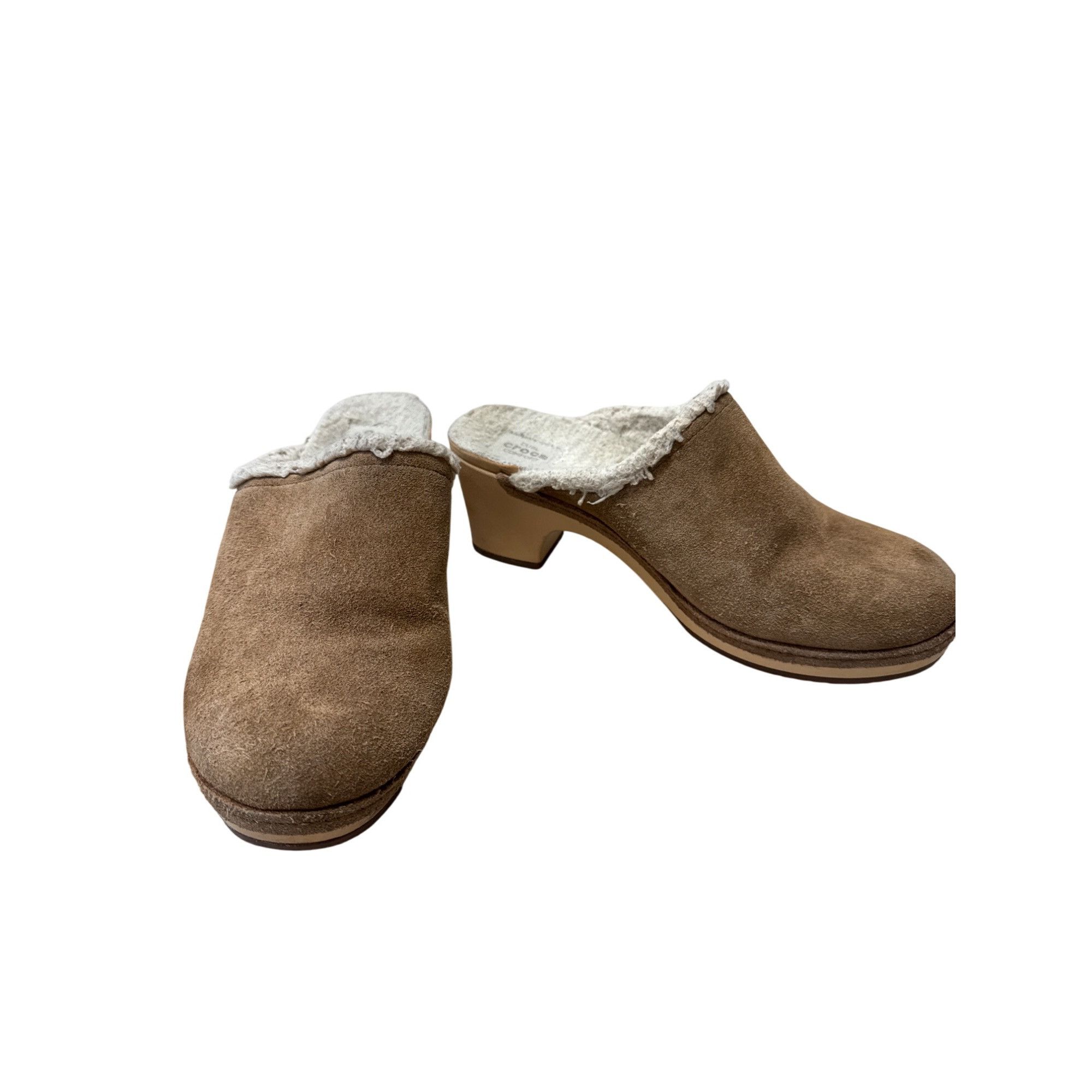 Crocs Womens Crocs Brown Faux Fur Lined Leather Suede Slip-On Clog Size US 7 / IT 37 - 1 Thumbnail