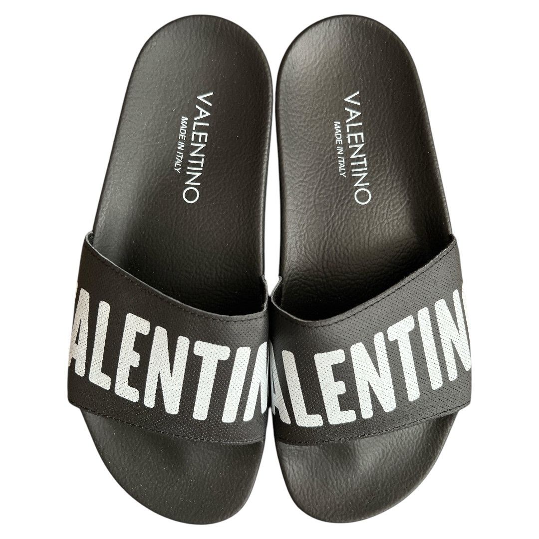 VALENTINO Black Footbed Gaia Leather Slide Sandals, IT41/US8