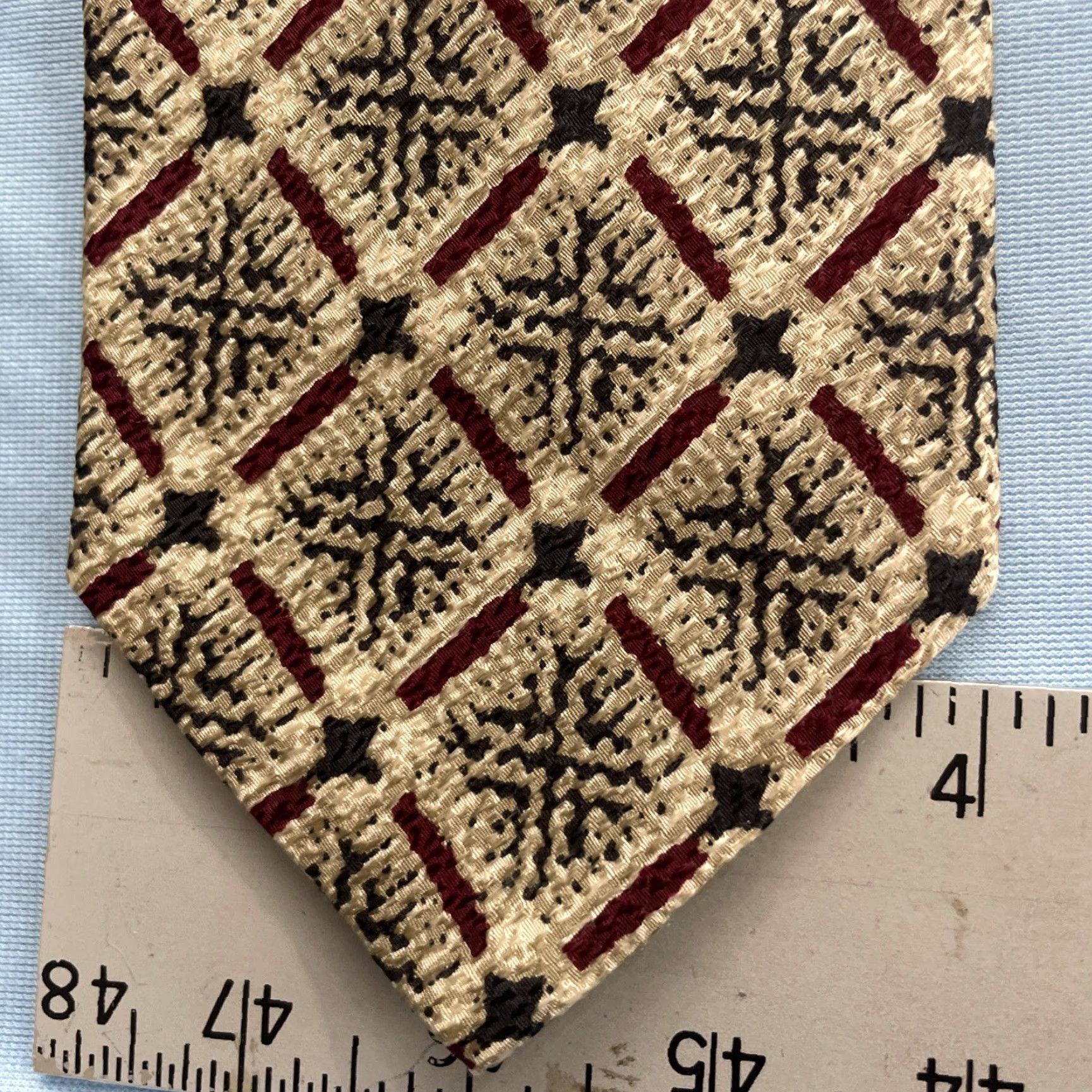 Vintage VINTAGE Pavone Tie 4x56 Adult Men 56" Silk ITALY Green Red Tan Geometric Christmas Western Handmade Necktie Size ONE SIZE - 6 Thumbnail