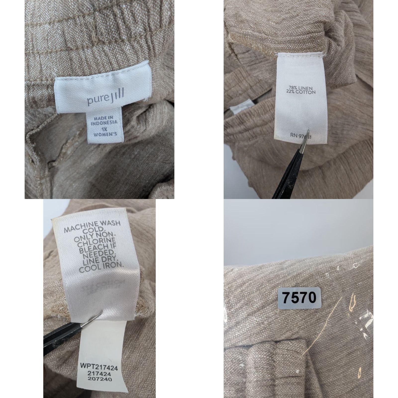 J. Jill J. Jill Pants Cropped Linen Blend High Rise Stretch Plus 1X Beige Striped Classic Workwear/Travel/Formal Womens Size 40" / US 18 - 8 Thumbnail