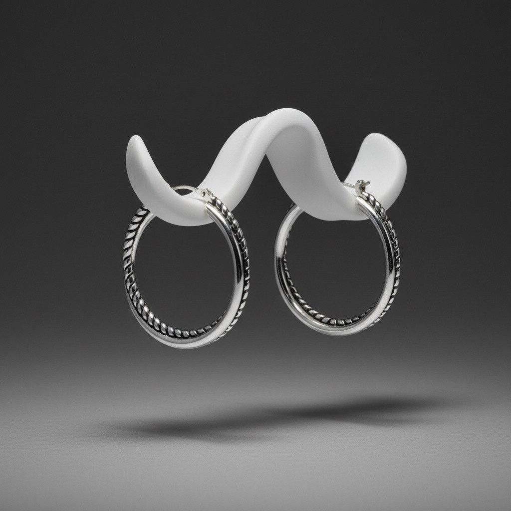 Lauren Ralph Lauren Lauren Ralph Lauren Silver Tone Textured Hoop Earrings Large Size ONE SIZE - 1 Thumbnail