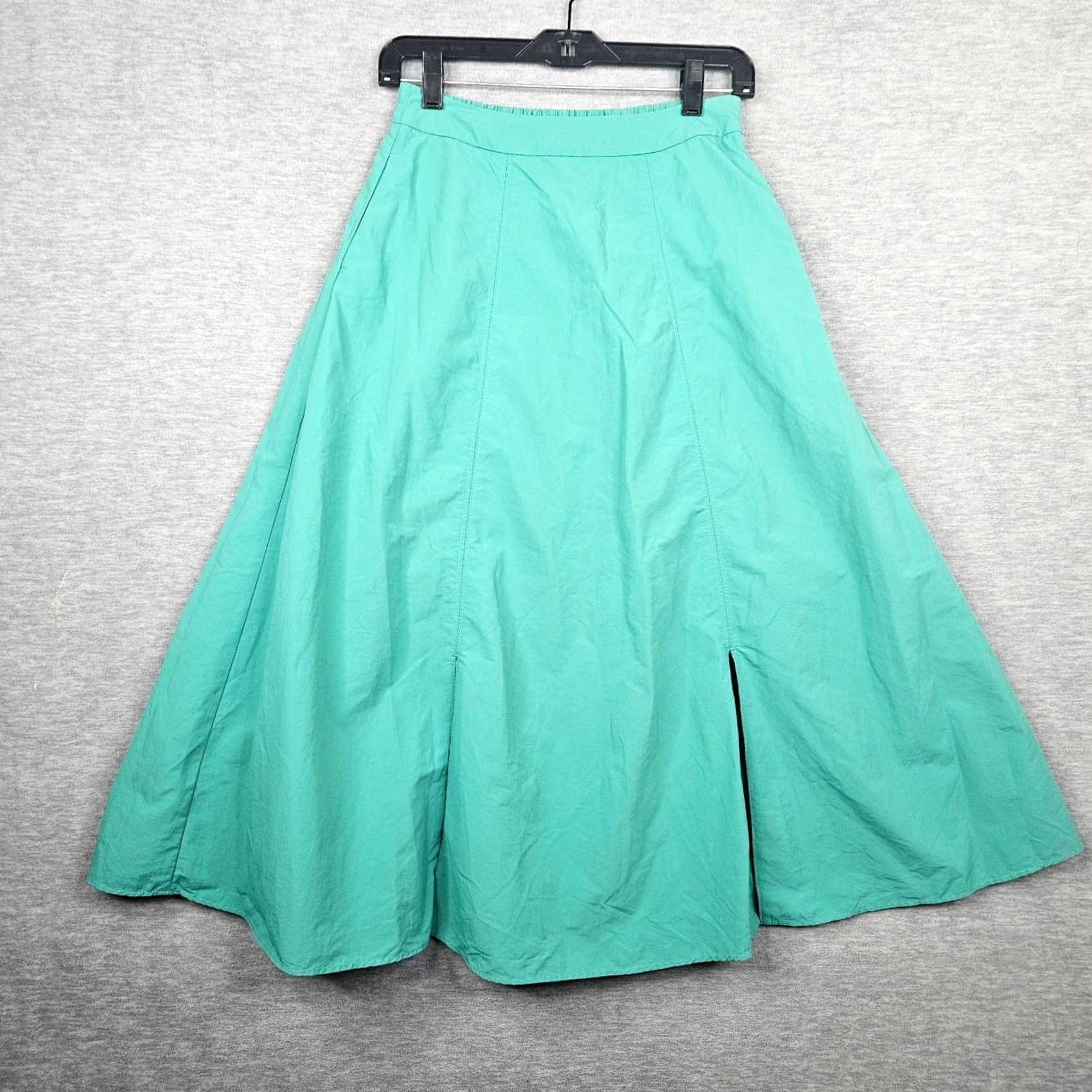 Vintage BAYFLOW Women's Nylon Blend Teal Blue Midi Length Pull on Split front Skirt Sz 3 Size 26" / US 2 / IT 38 - 2 Thumbnail