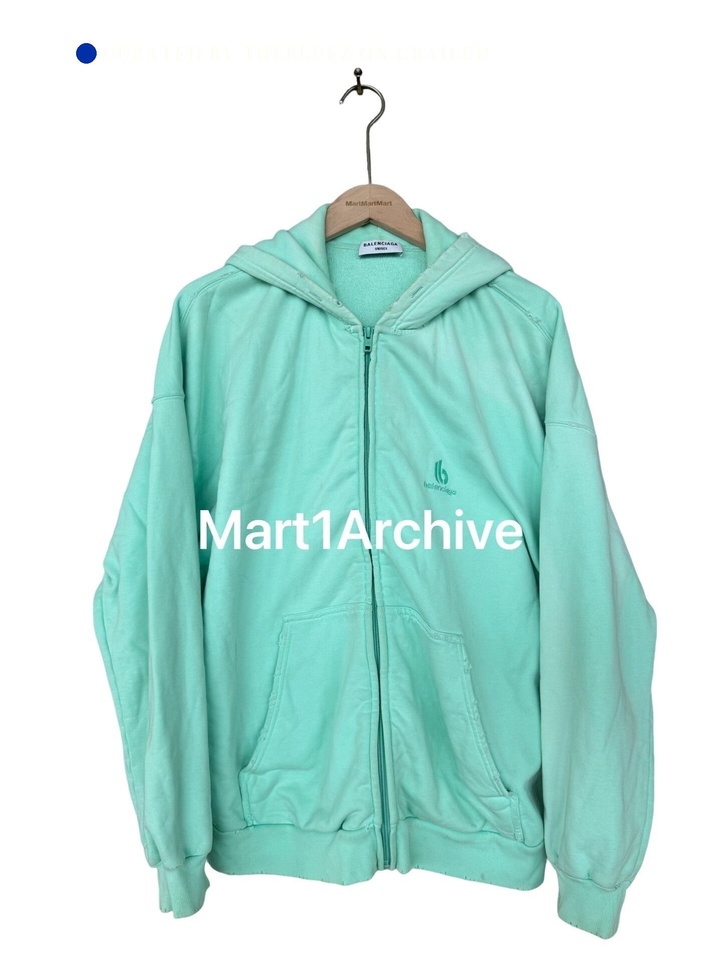 Balenciaga Green Zip-Up Hoodie with Front Pocket, Size M Size US M / EU 48-50 / 2 - 1 Thumbnail