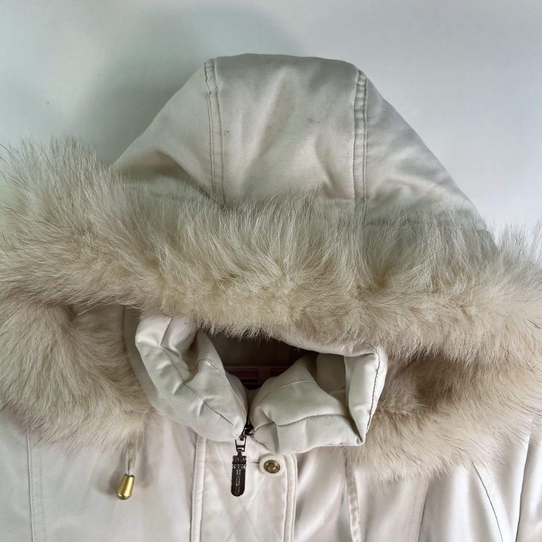 Vintage IZZI Fox Fur Detachable Hooded Parka Jacket Womens M Ivory Fox Size M / US 6-8 / IT 42-44 - 3 Thumbnail