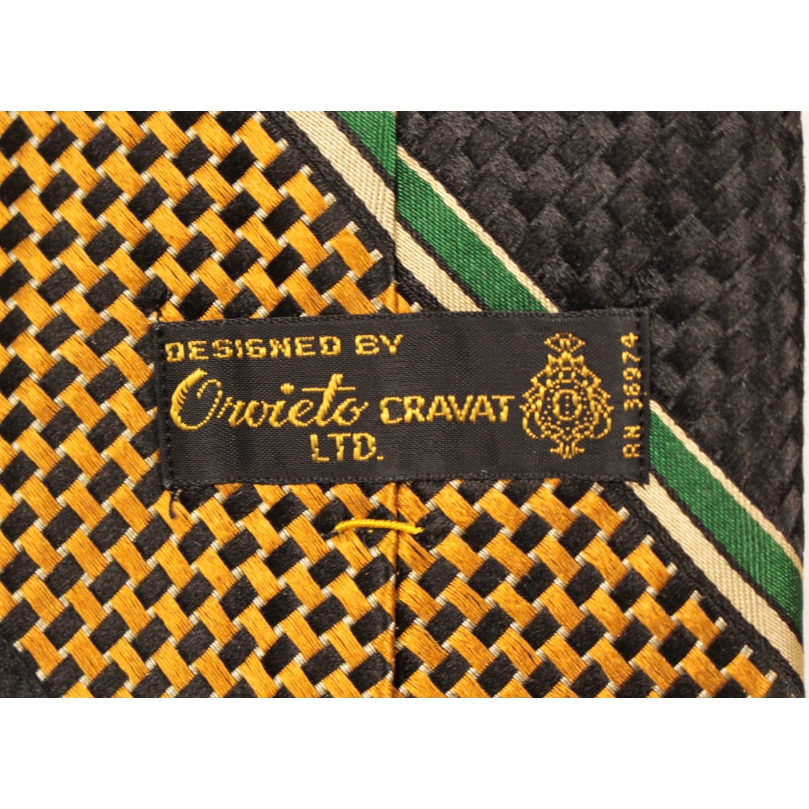 Vintage VTG James Davis Necktie Shirt Silk Tie NOS 70s Black Gold Green Striped Men’s / Adult Mens 56.25" 4" Wide Size ONE SIZE - 6 Thumbnail